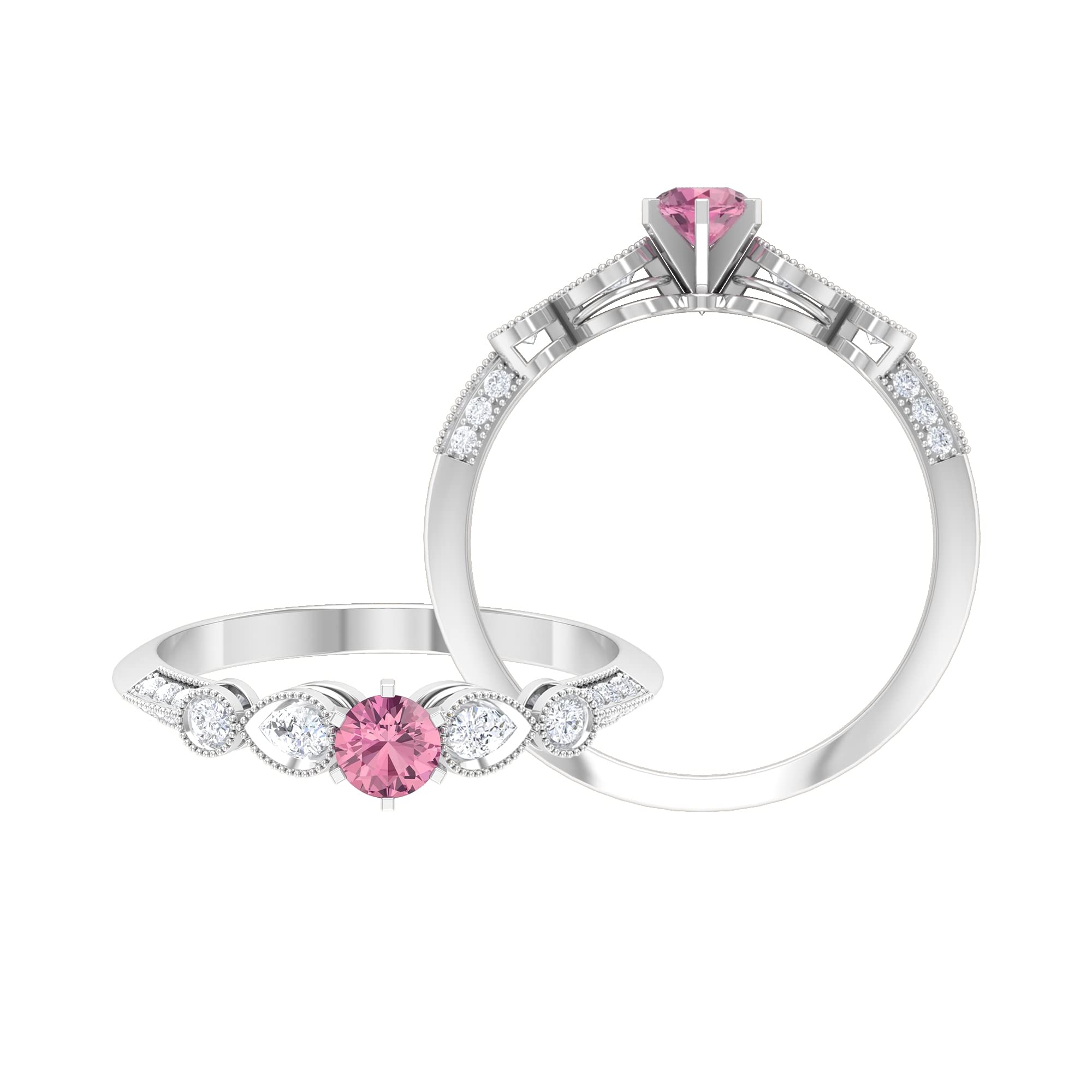 1/2 CT Natural Pink Tourmaline and Diamond Ring in 14K Solid Gold - Elegant Minimalist Pink Tourmaline Engagement Ring for Women, Perfect for Valentine's Day, Anniversary or Special Occasion Gifts