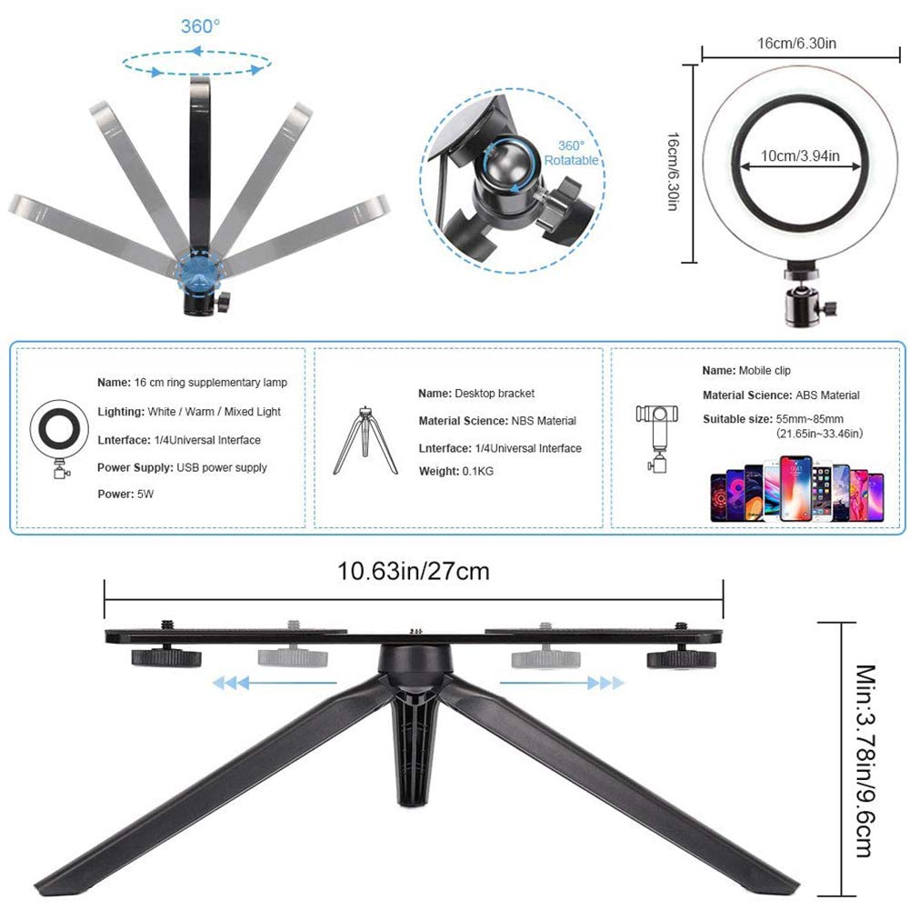 USB LED Ring Light - 360° Rotatable for Makeup & Photography | Desktop Beauty Lighting