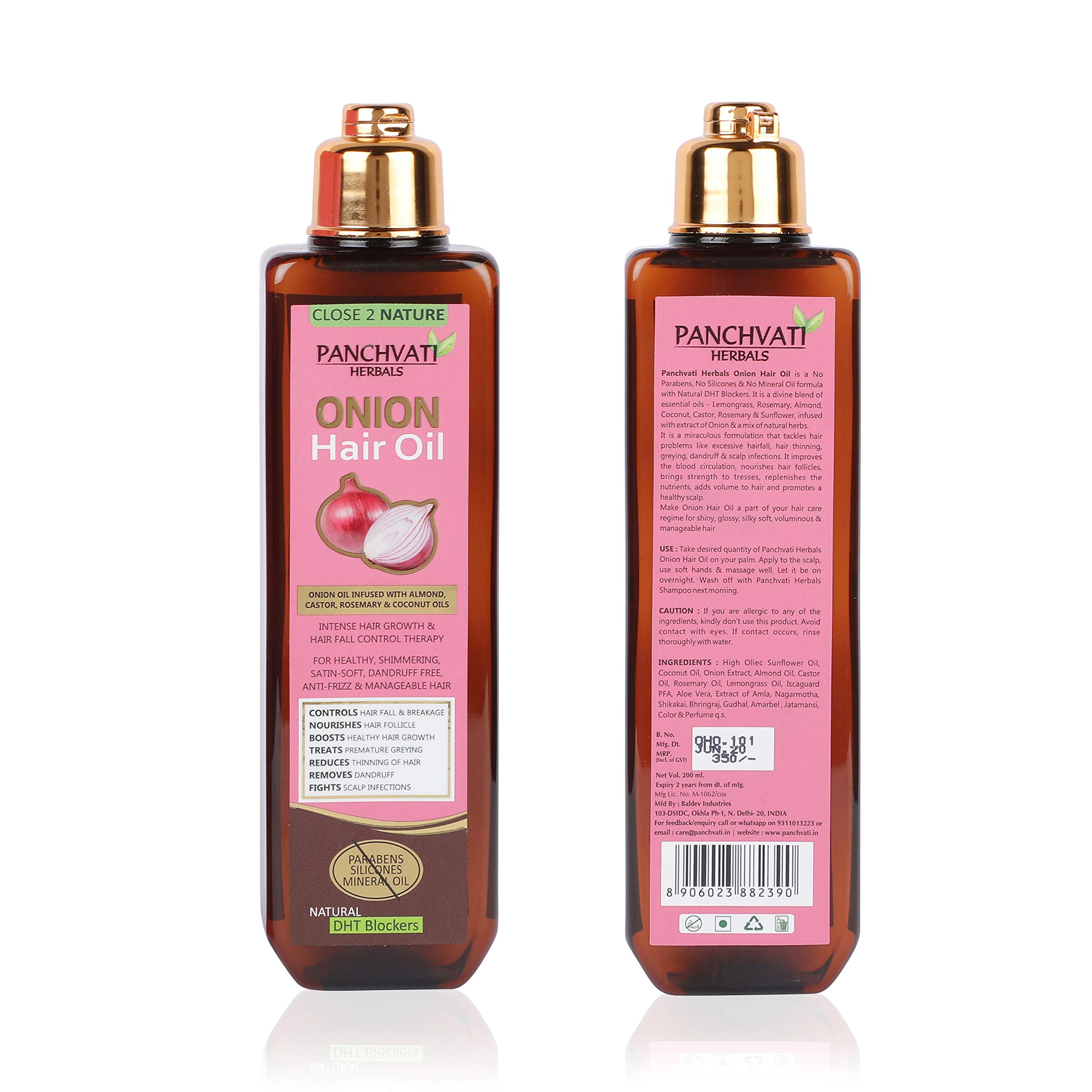 Panchvati Herbals Onion Hair Oil 200ml - Controls Hair Fall & Breakage, Promotes Healthy Hair Growth, Reduces Thinning - Natural Hair Care Solution for Stronger, Thicker Hair - Perfect for Daily Hair Treatment & Scalp Massage