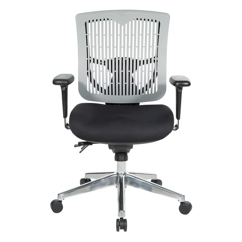 Office Star 978 Series Adjustable Ergonomic Office Chair with Contoured Plastic Back & Built-in Lumbar Support - Grey - Perfect for Home Office, Executive Desk & Workspace Comfort