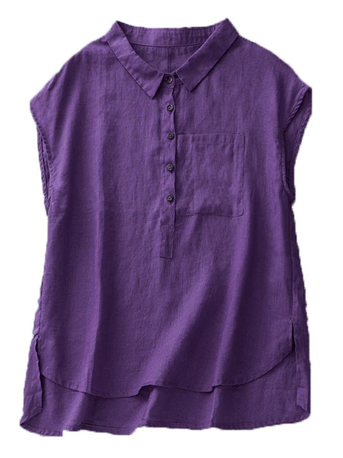 Lovevop Women's Cotton Loose Fit Lapel Drop Shoulder Sleeveless Blouse - Casual Summer Tops for Beach, Vacation & Everyday Wear