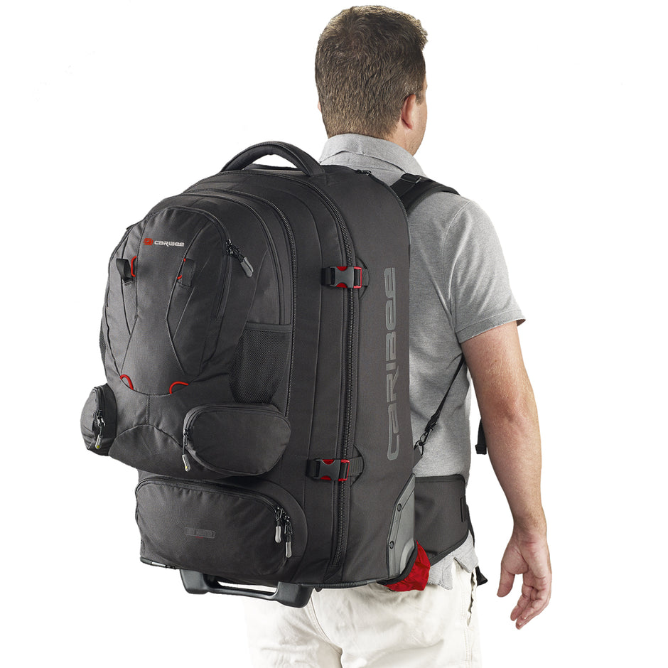 Caribee Skymaster 70L III Wheeled Travel Backpack - Black | Durable Rolling Luggage for Air Travel, Camping & Outdoor Adventures