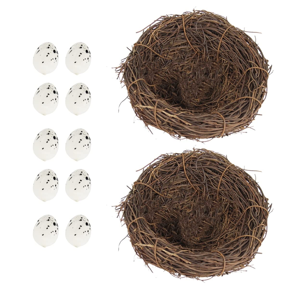 ABOOFAN 2 Pack Rattan Bird Nests with 10 Faux Eggs - Natural Easter Decor for Spring Photography Props, Garden & Yard Ornaments, Home Decoration - Perfect for Easter Egg Hunts, Table Centerpieces, and Outdoor Decor