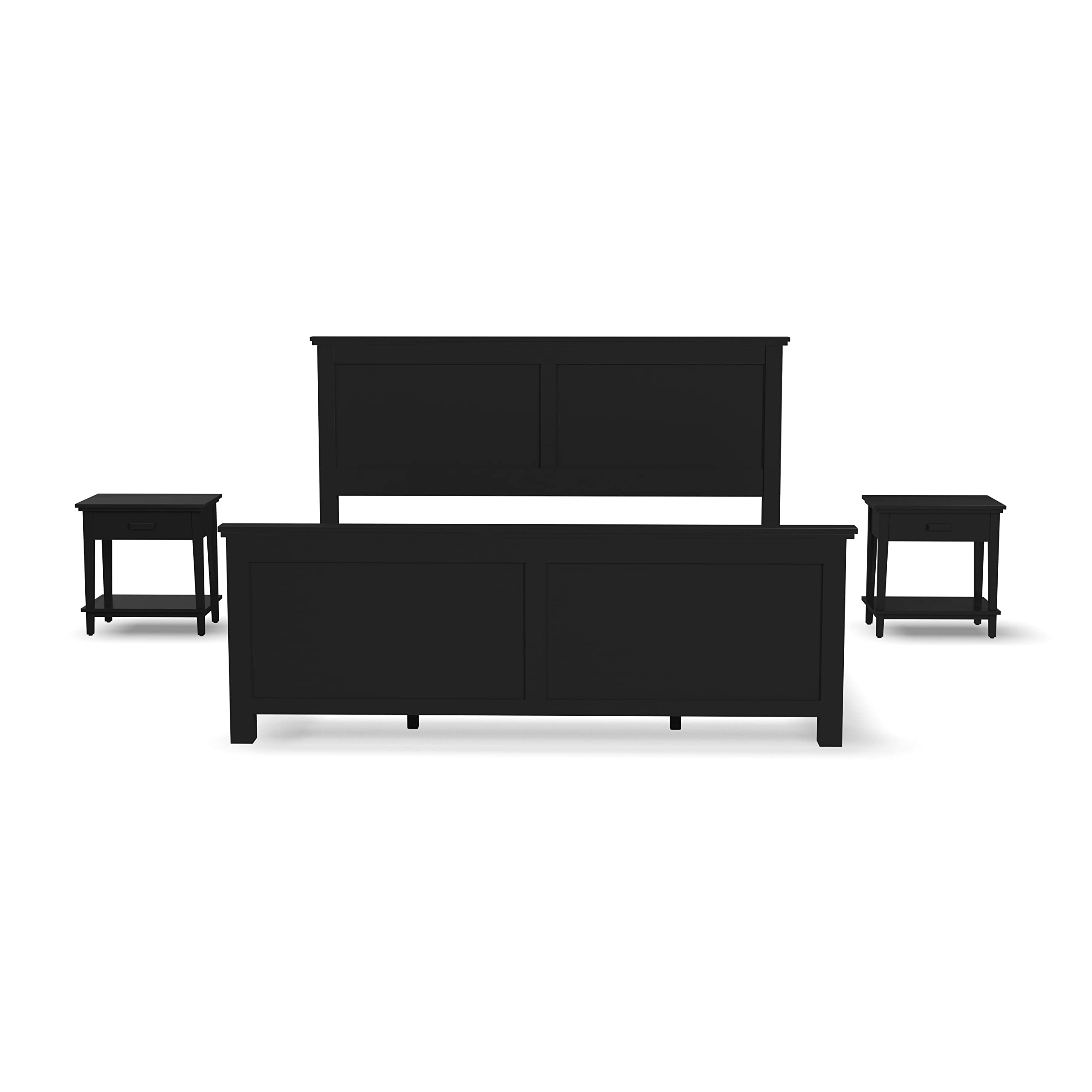 Homestyles Oak Park King Size Bed Frame with 2 Nightstands - Solid Wood Bedroom Set in Black Finish | Perfect for Master Bedroom, Guest Room & Modern Home Decor