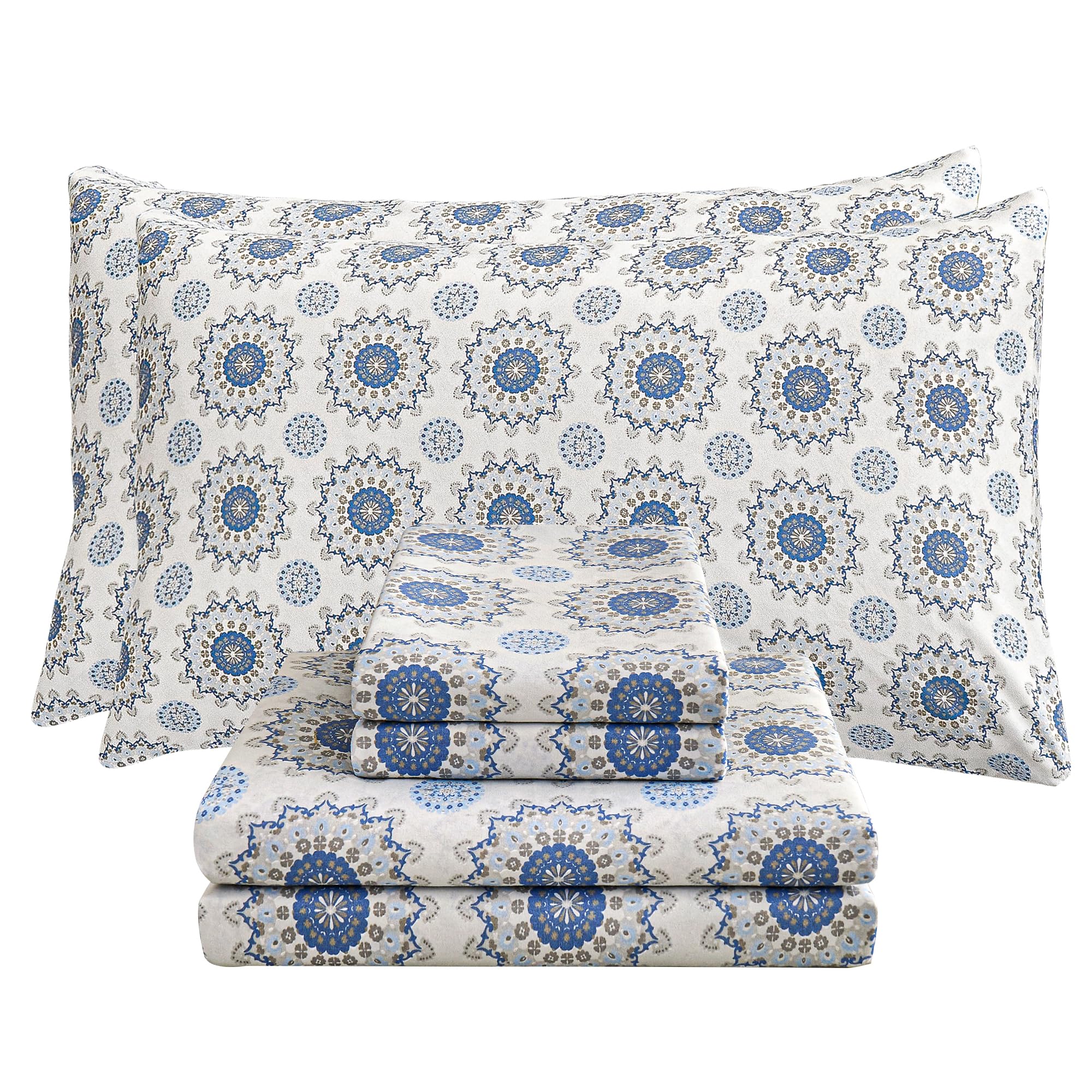 Mooreeke Mandala Full Bed Sheets Set - Ultra Soft Microfiber Printed Bedding with Deep Pocket Fitted Sheet & Pillowcases - Wrinkle & Fade Resistant - Perfect for Guest Rooms, Dorms, and Cozy Bedroom Decor