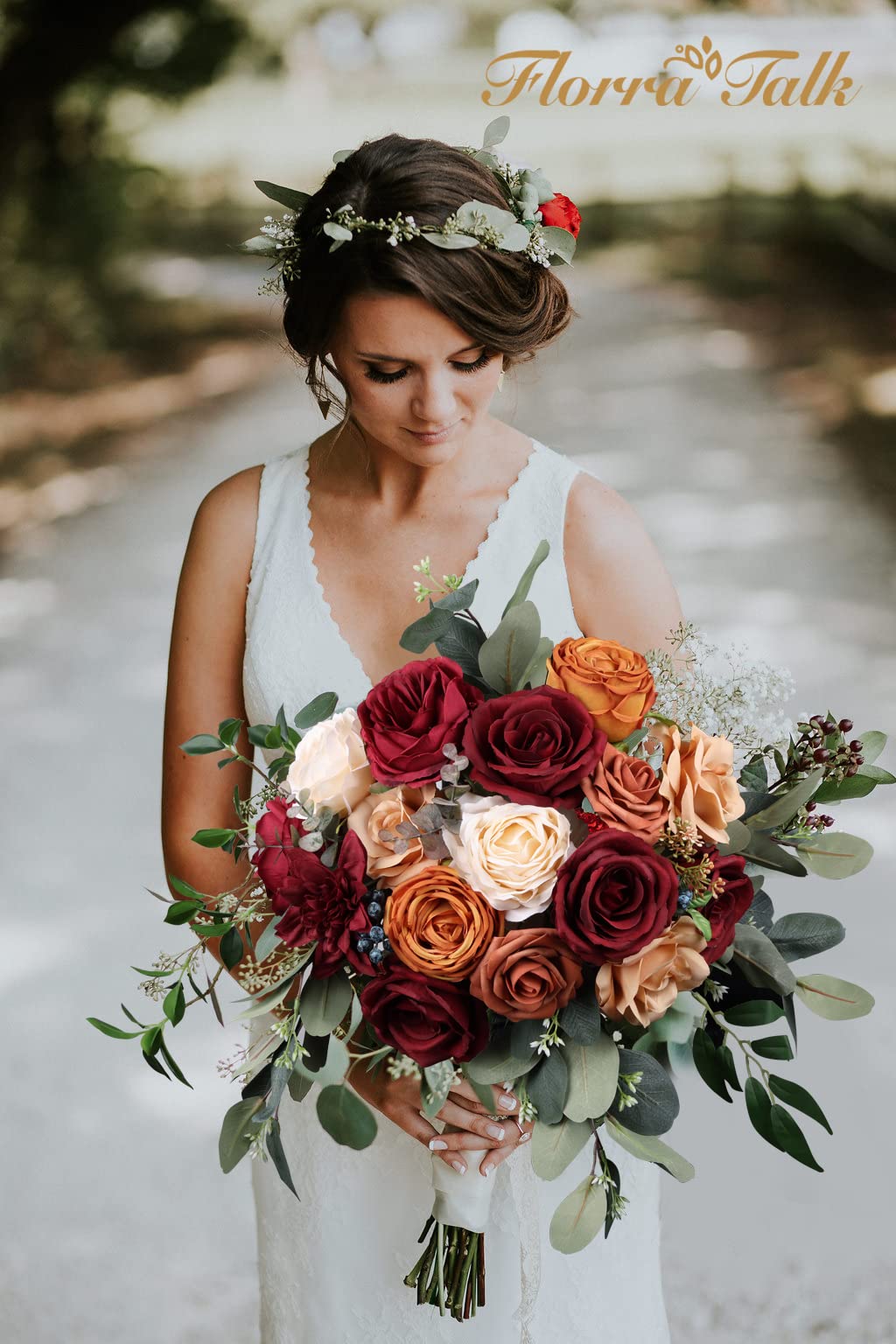 Burnt Orange & Burgundy Artificial Flowers Set - Fake Roses & Dahlia for DIY Fall Wedding Bouquets, Centerpieces, Bridal Showers, Baby Showers & Home Decor | Perfect for Autumn Weddings, Table Arrangements and Seasonal Home Decoration