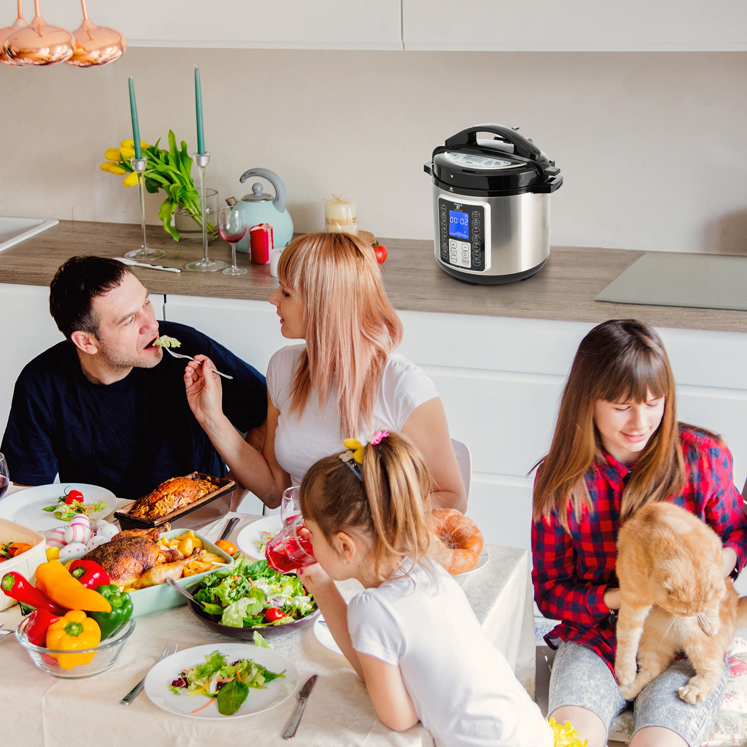 Moss & Stone 6 Quart Electric Pressure Cooker with Large LCD Display - 14-in-1 Multi-Cooker for Slow Cooking, Rice, Steaming, Sautéing, Yogurt & Egg Cooking | Perfect for Meal Prep, Family Dinners & Healthy Cooking at Home