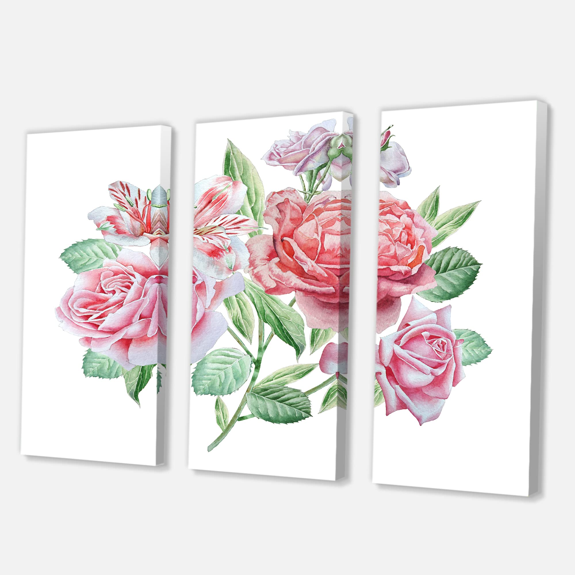 DesignQ Spring Flowers Alstroemeria Rose Traditional Canvas Wall Art - Floral Home Decor for Living Room, Bedroom & Office