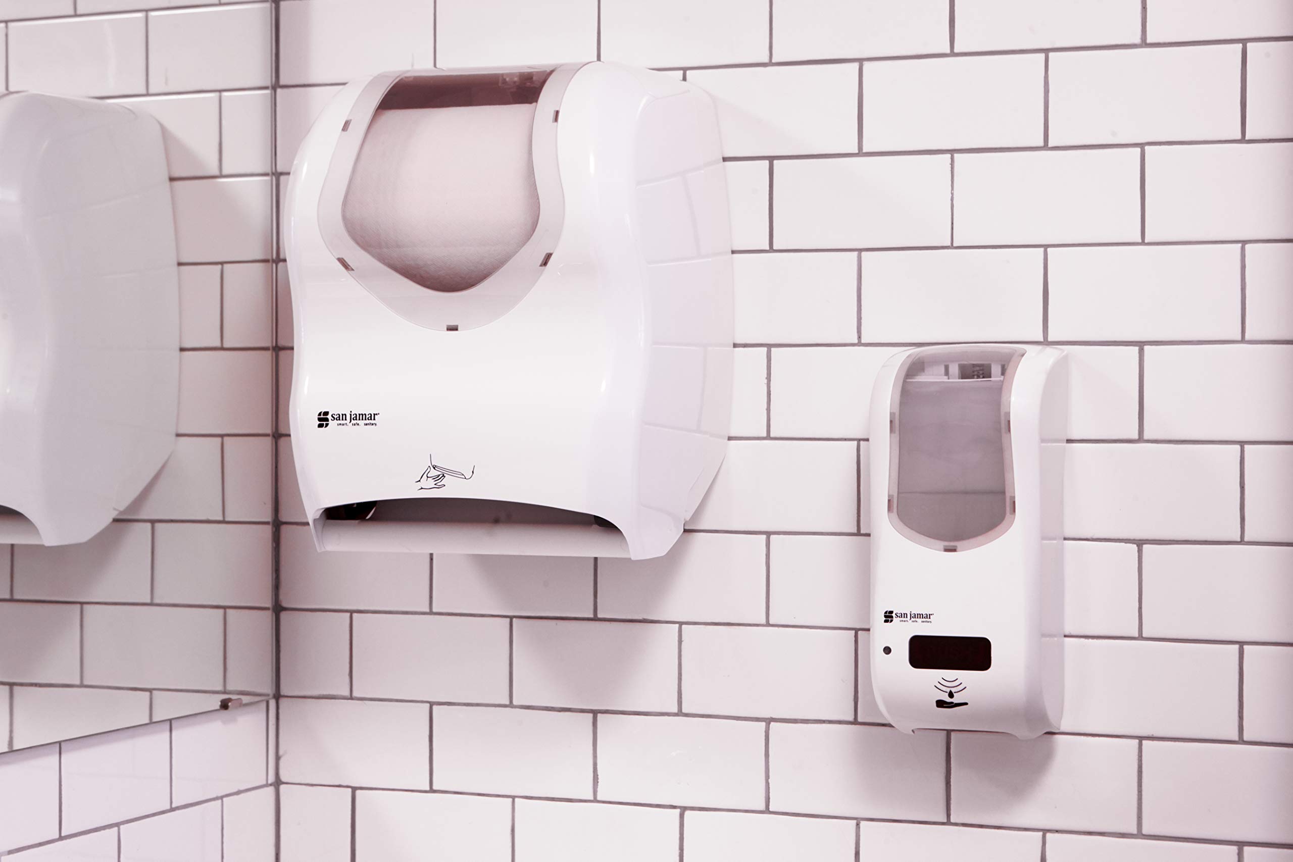 San Jamar Summit Smart System with IQ Sensor Paper Towel Dispenser - Touchless Operation for Standard & 4-Inch Core Rolls - Ideal for Bathrooms, Kitchens, Restaurants & Office Spaces - White Plastic Hygienic Solution