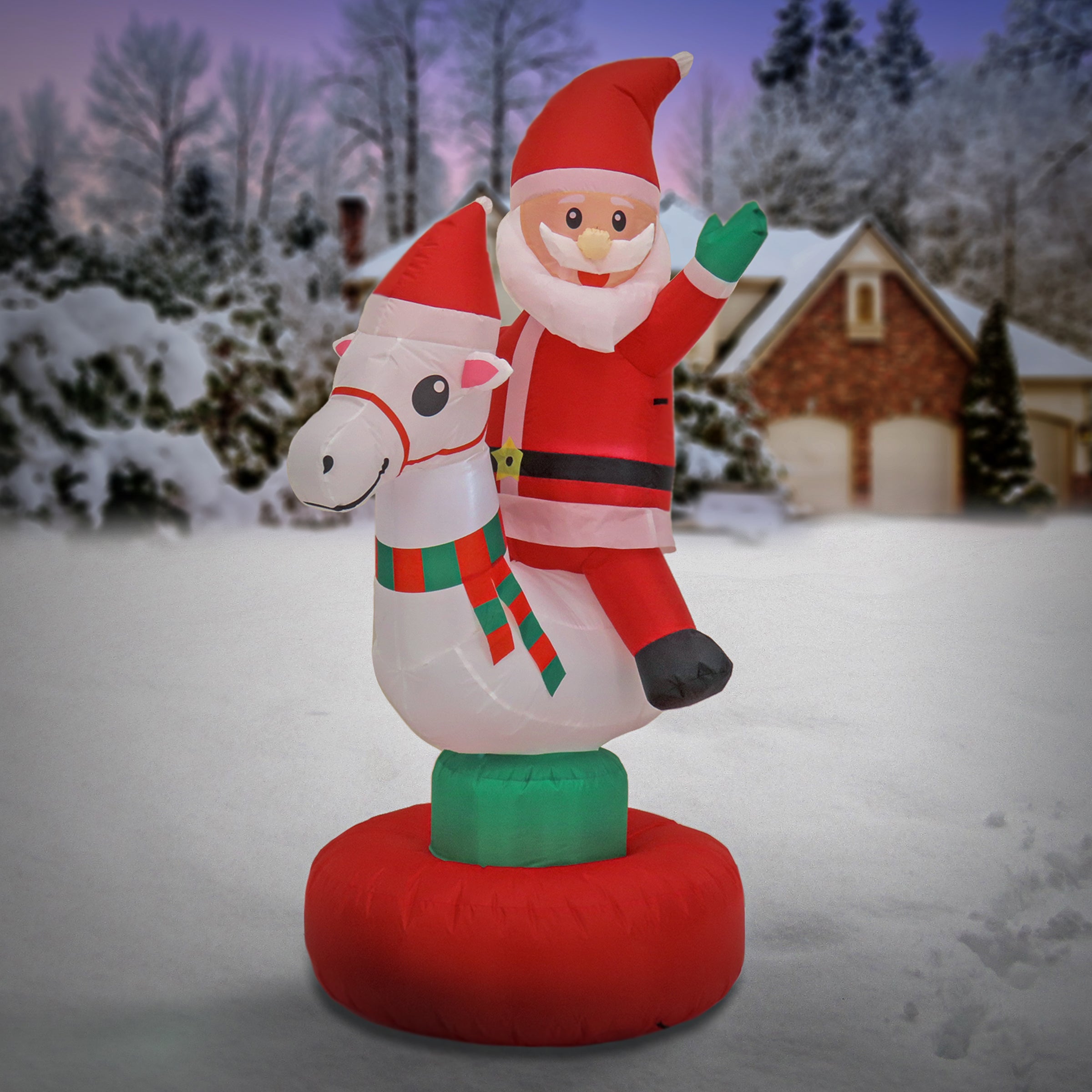 6 ft. Red Inflatable Santa Claus on Horse - Christmas Yard Decoration for Outdoor Holiday Decor, Party, and Festive Home Decorating
