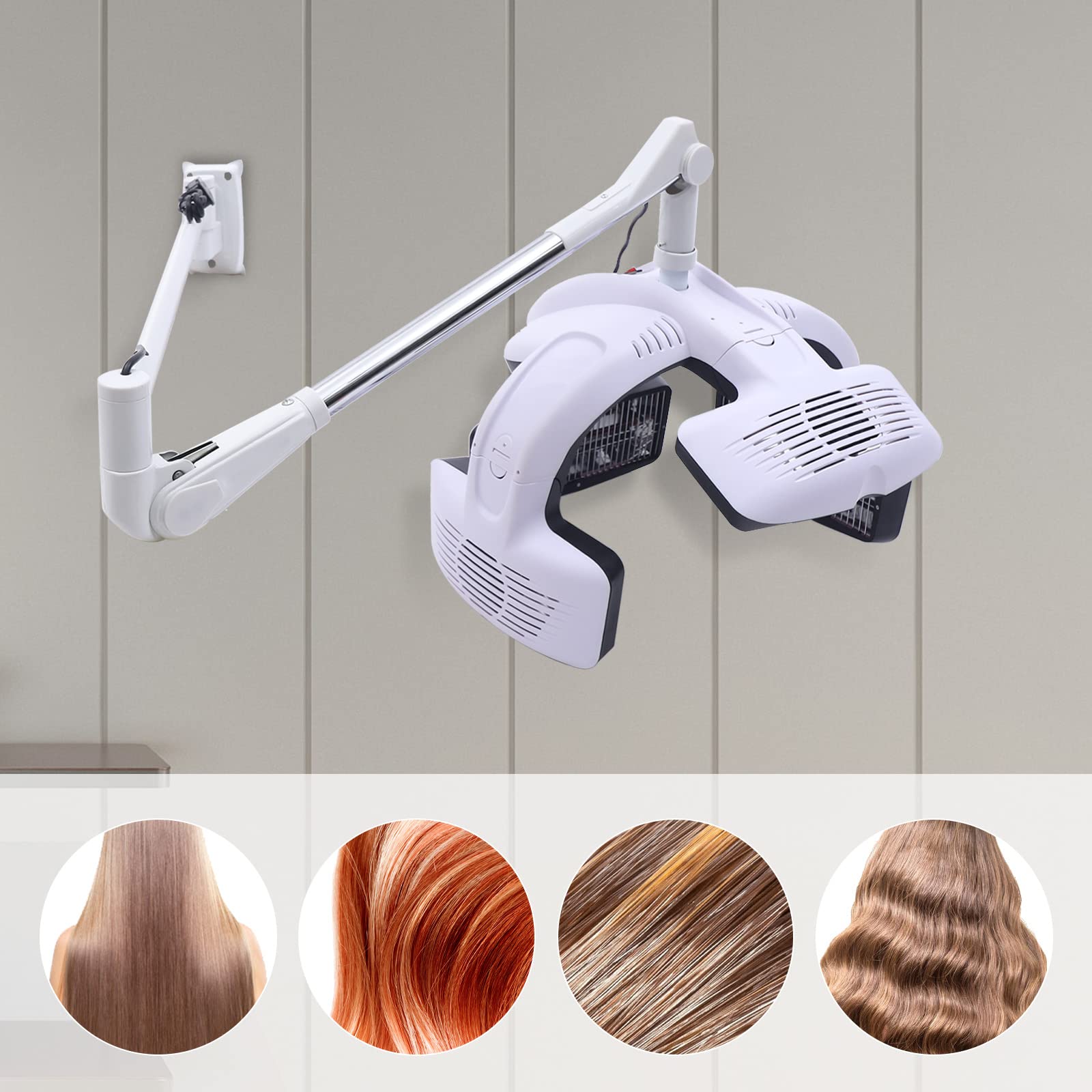 Professional 1250W Wall-Mount Hair Dryer with Infrared Treatment & Timer - Adjustable Salon Hair Color Processor for Styling & Drying - Perfect for Beauty Salons, Spas & Home Use