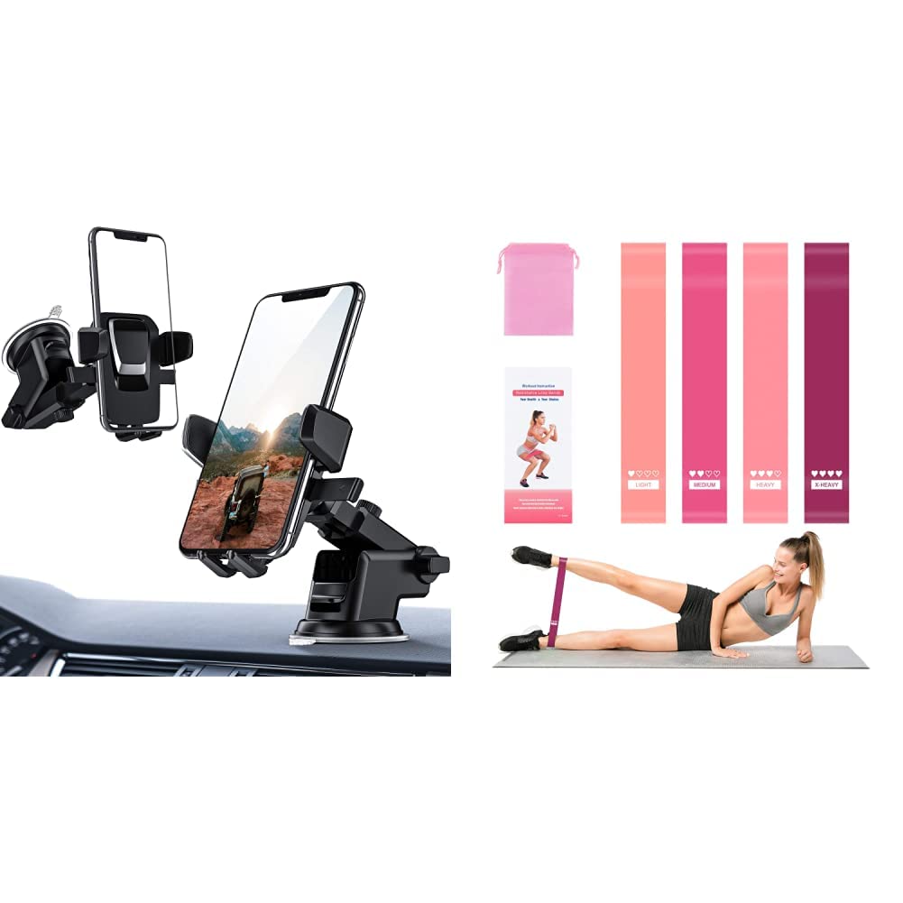 ORIbox Car Phone Mount - Universal Dashboard Car Phone Holder for iPhone & Android | Secure Hands-Free Driving | Ideal for Commuting, Rideshare & Road Trips    Portzon Resistance Loop Exercise Bands Set - Stretch Bands for Arms, Legs, Strength Training & Muscle Recovery | Perfect for Home Workouts, Yoga, Pilates & Squats | Latex Fitness Bands for Men & Women