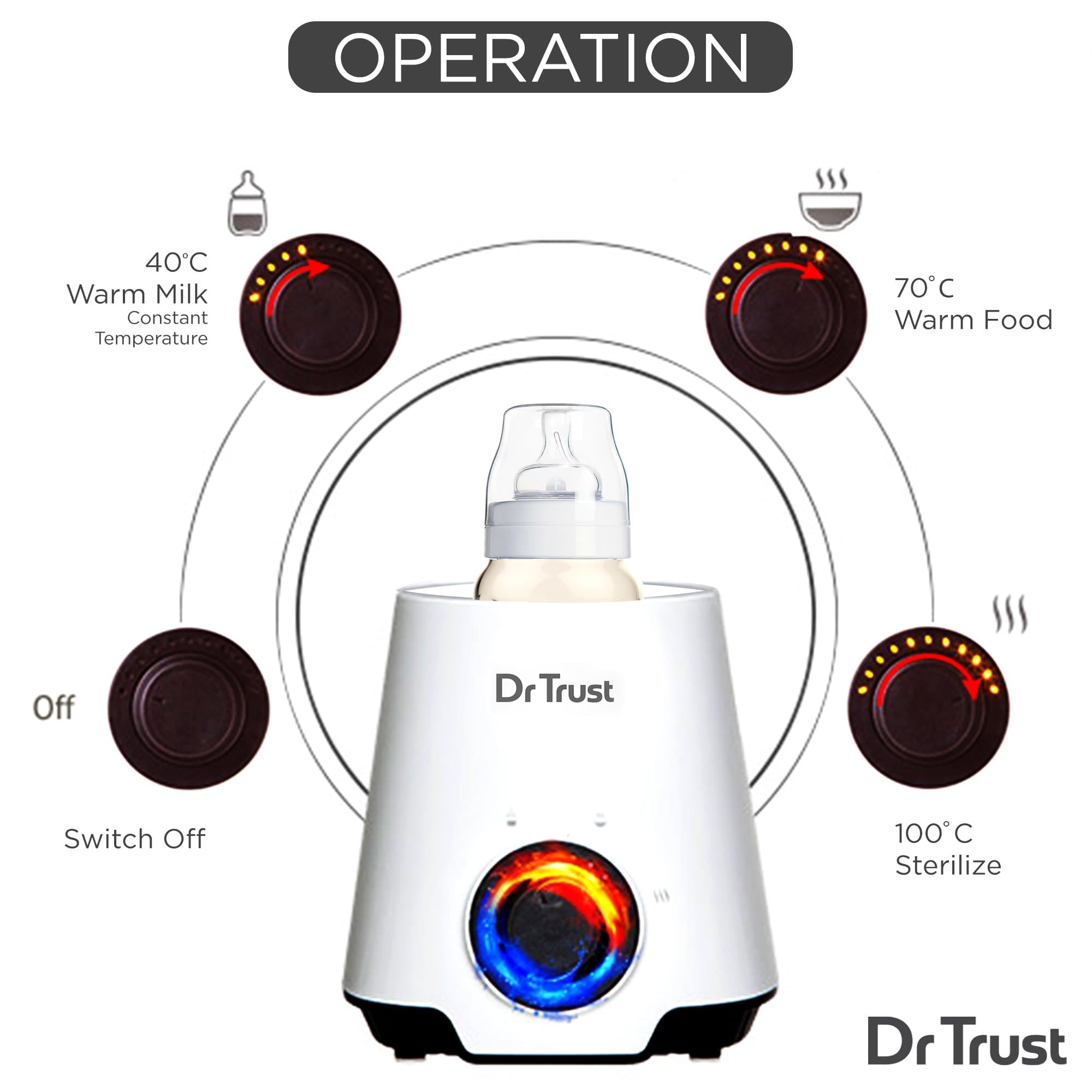 Dr Trust USA Baby Bottle Warmer 7001 - Fast & Safe Bottle Heating for Breastmilk & Formula - Perfect for Home, Travel & Daycare Use