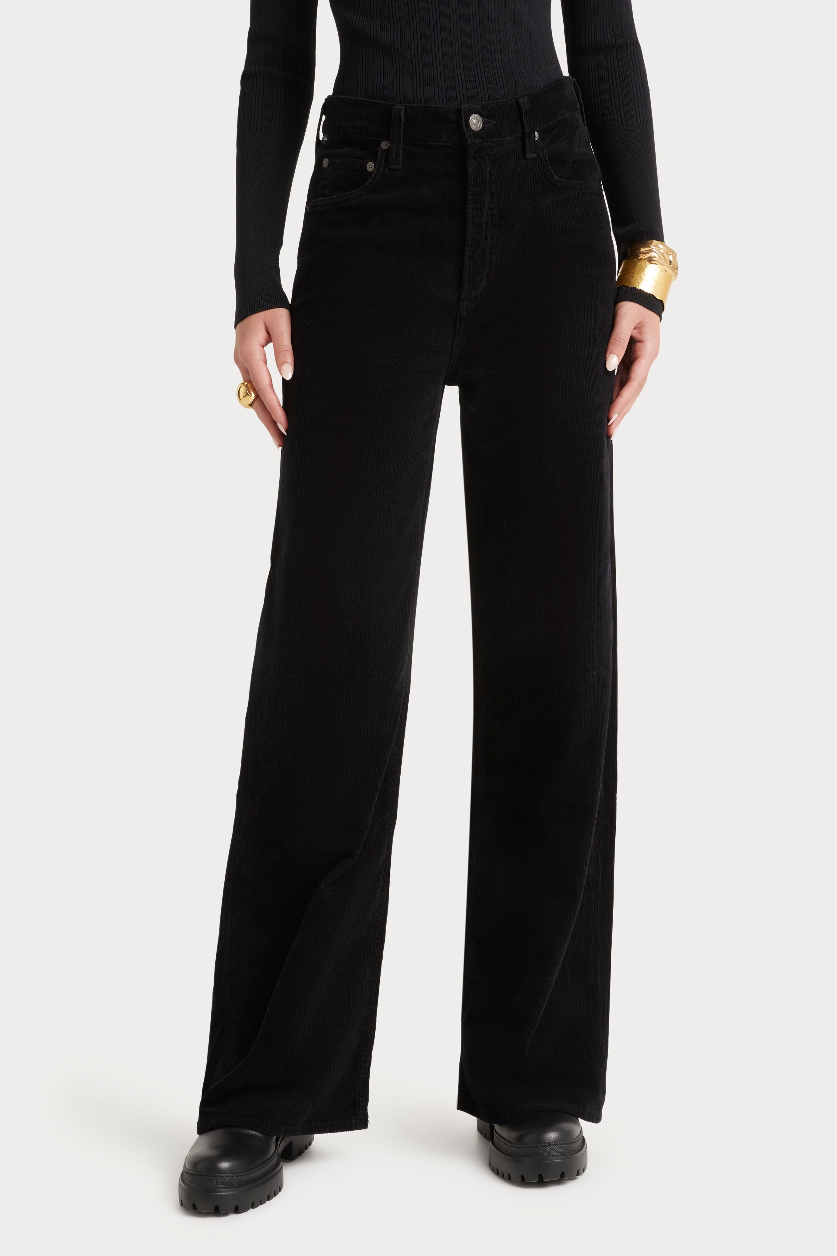 Citizens of Humanity Women's Paloma Corduroy Pants in Black - High Waisted Slim Fit Stretch Denim for Casual Wear & Office Outfits