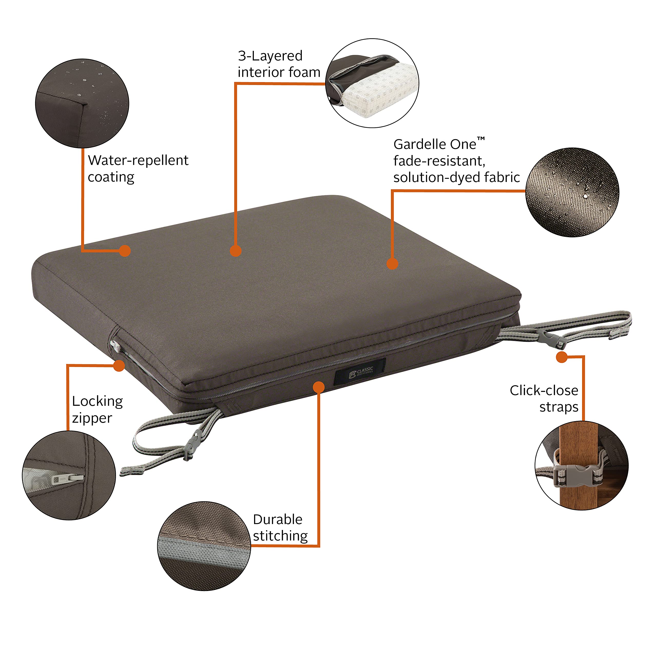 Water-Resistant Patio Chair Cushion 18x18 Inch - Dark Taupe for Outdoor Furniture