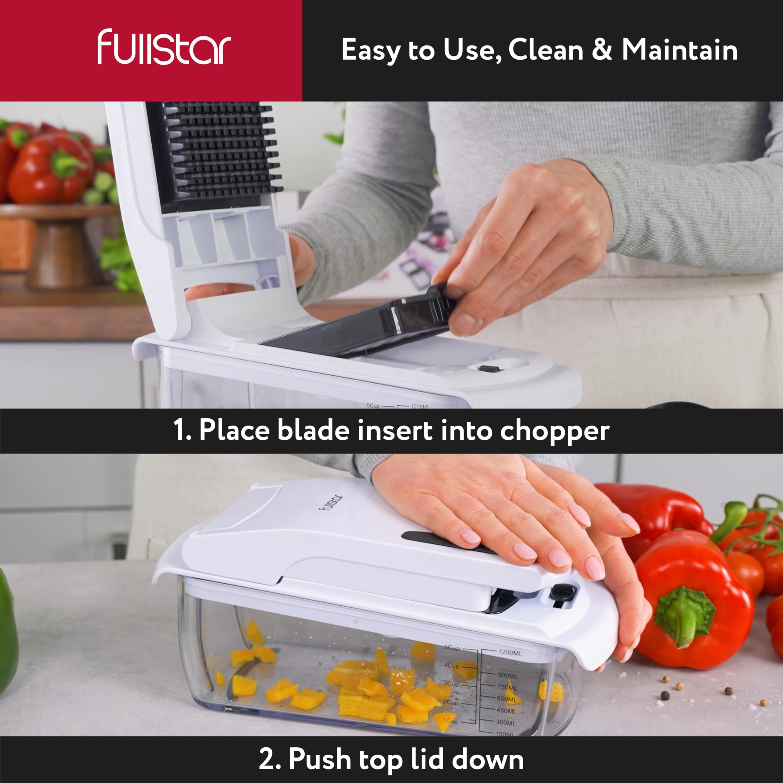 Fullstar 7-in-1 Vegetable Chopper & Slicer with Container - Perfect for Salad Prep & Onion Slicing