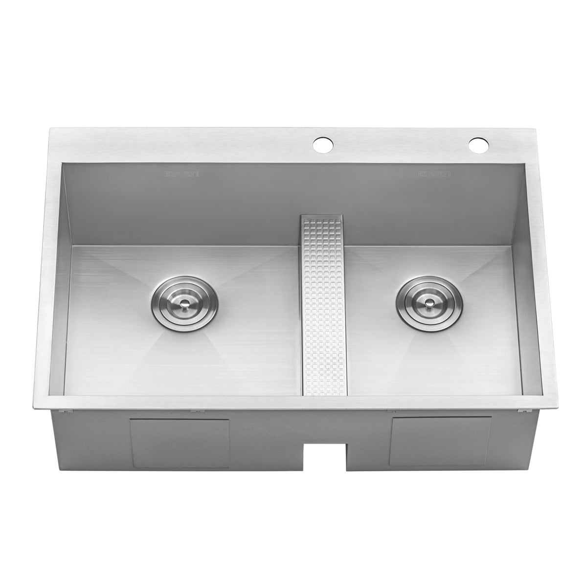 33 Inch Drop-in Low Profile Zero Radius 60/40 Double Bowl Kitchen Sink - 16 Gauge Stainless Steel Topmount Kit - Perfect for Modern Homes & Small Spaces
