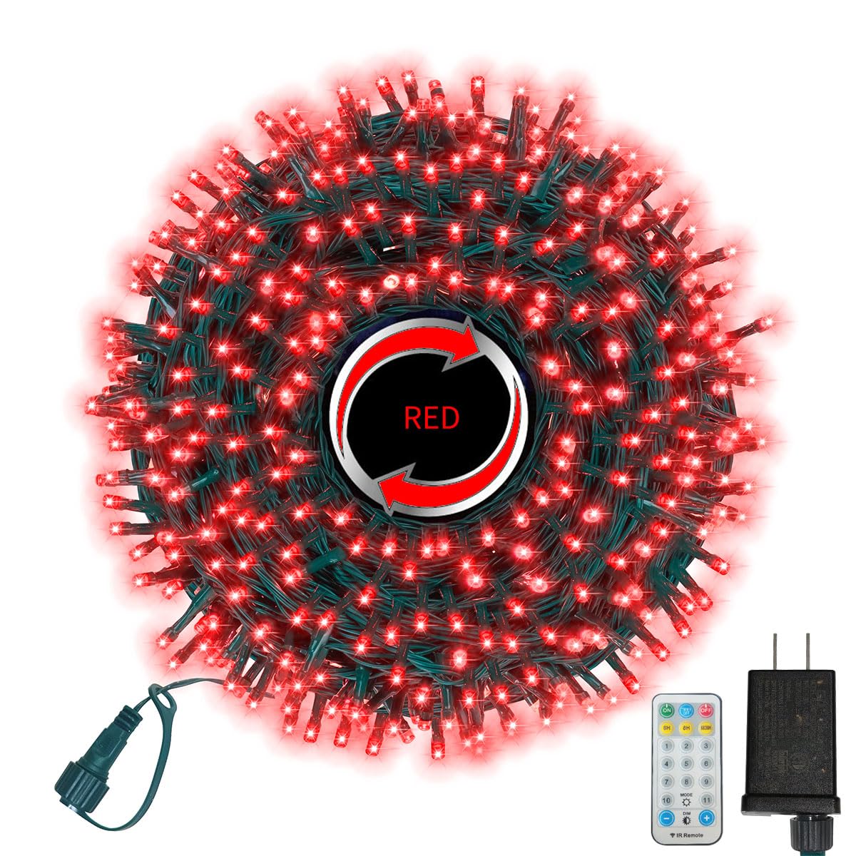 500 LED String Lights Outdoor Waterproof - 46ft Plug in Twinkle Fairy Lights with 11 Modes for Christmas, Bedroom, Garden, Party Decor (Green-Red Cluster Lights) - Perfect for Holiday Decorations, Wedding Backdrops, and Outdoor Lighting