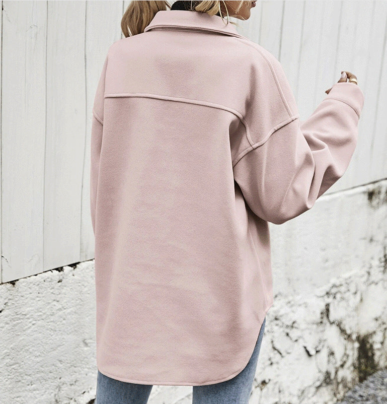 Women's Winter Wool Coat - Single Breasted Lapel Thickened Jacket, Loose Fit Short Outerwear for Fashion & Warmth - Perfect for Office, Travel & Casual Outfits