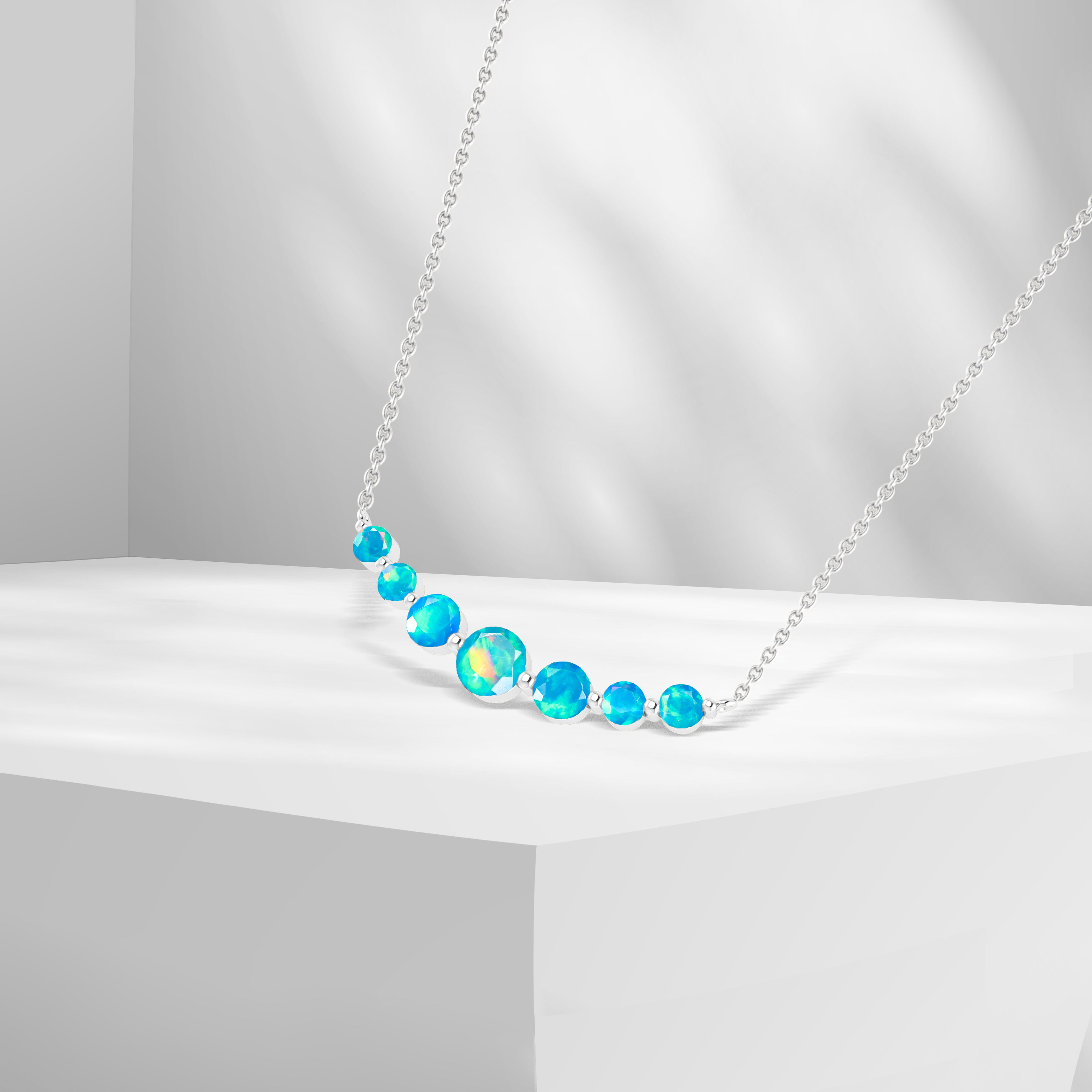 Exquisite Round Fire Opal Bar Pendant Necklace for Women | Genuine Opal Jewelry Gift for Her | Perfect for Date Nights, Anniversaries & Special Occasions