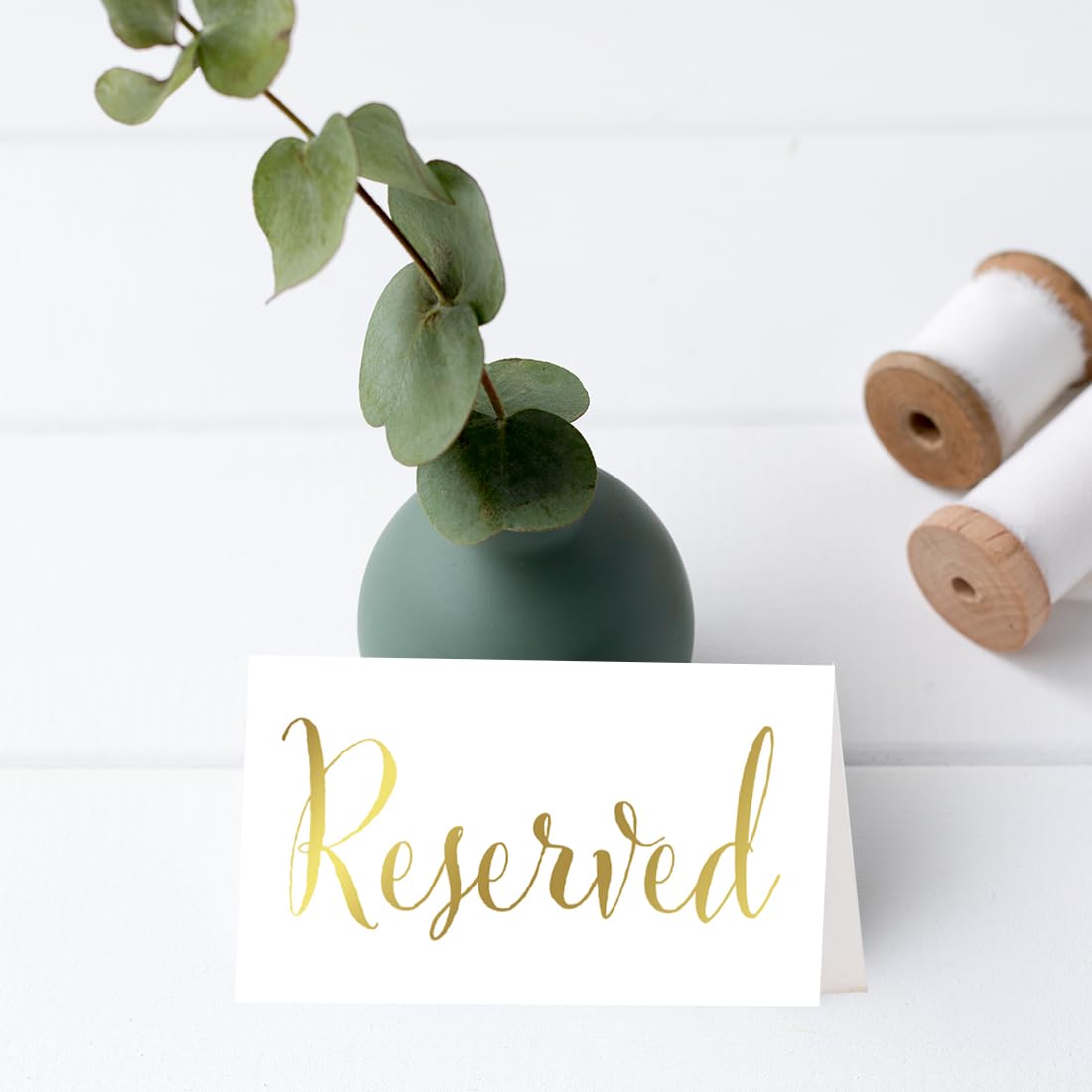 Andaz Press Gold Foil Reserved Table Tent Cards - 20-Pack Metallic Place Cards for Weddings, Events & Catering - Elegant Table Setting Signs with Perforated Paper for Easy Separation