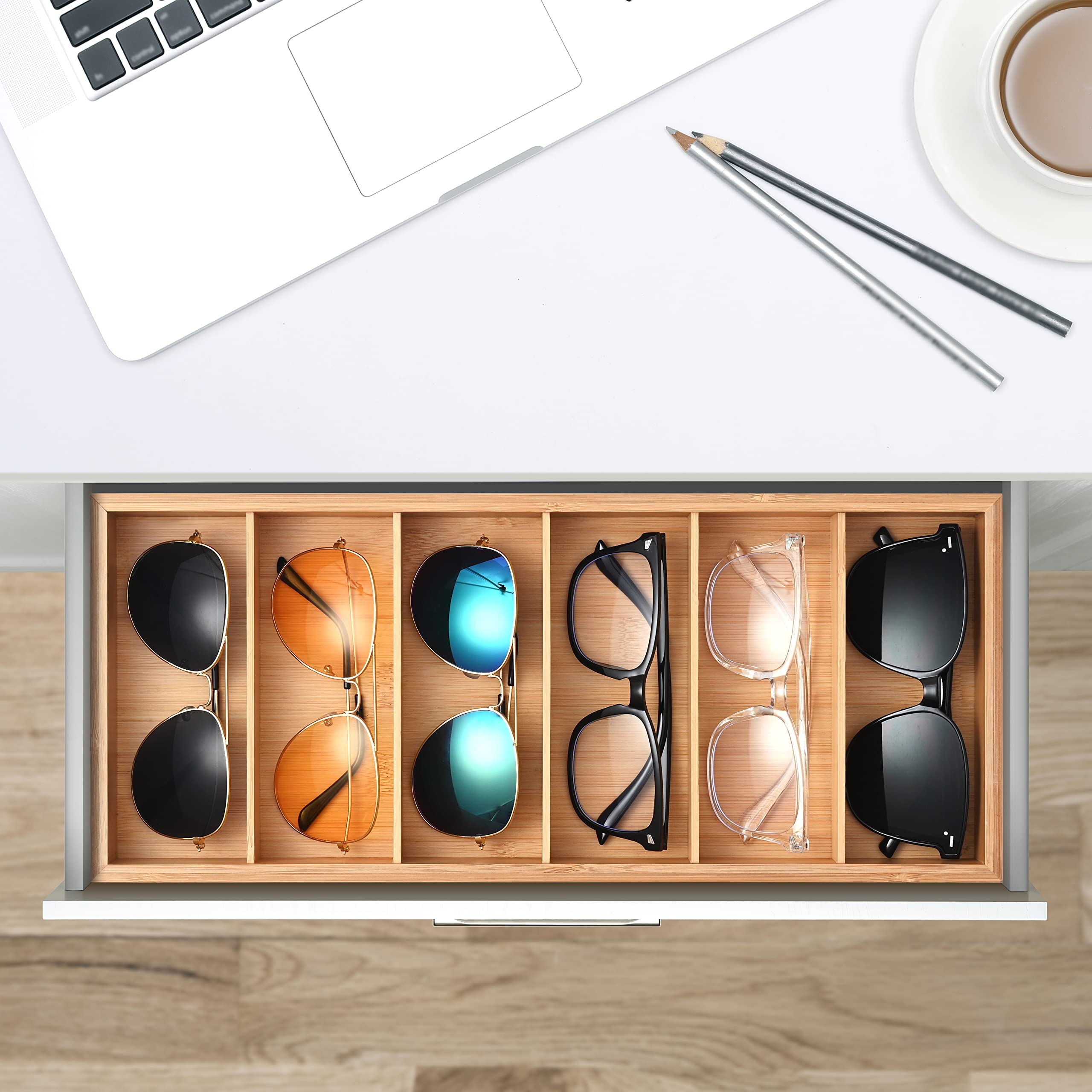 Natural Bamboo Sunglasses Case - Eco-Friendly Eyeglass Storage Box with Tray for Display & Organization - Perfect for Home, Office, Travel & Retail Showcase