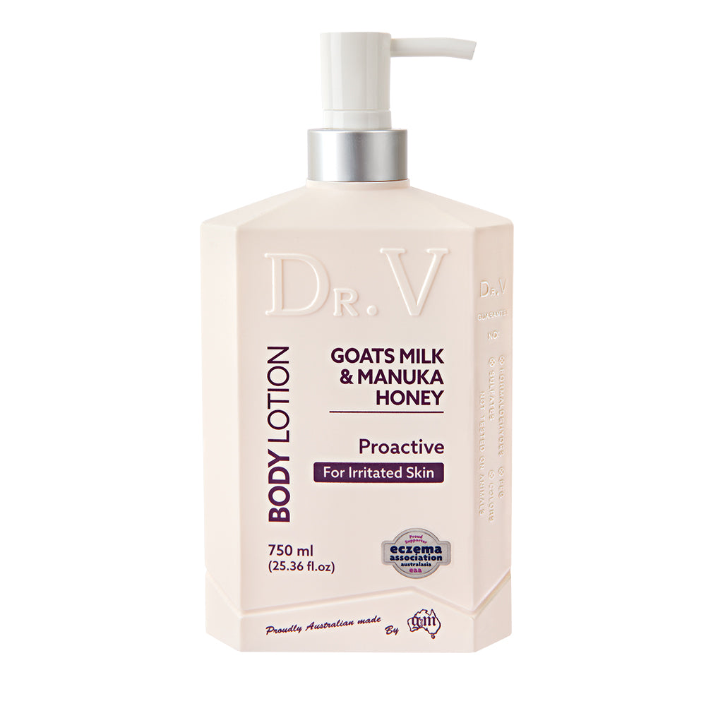 Dr. V Goats Milk & Manuka Honey Body Lotion 750ml - Soothing Moisturizer for Dry, Irritated Skin - Perfect for Daily Hydration & Sensitive Skin Care