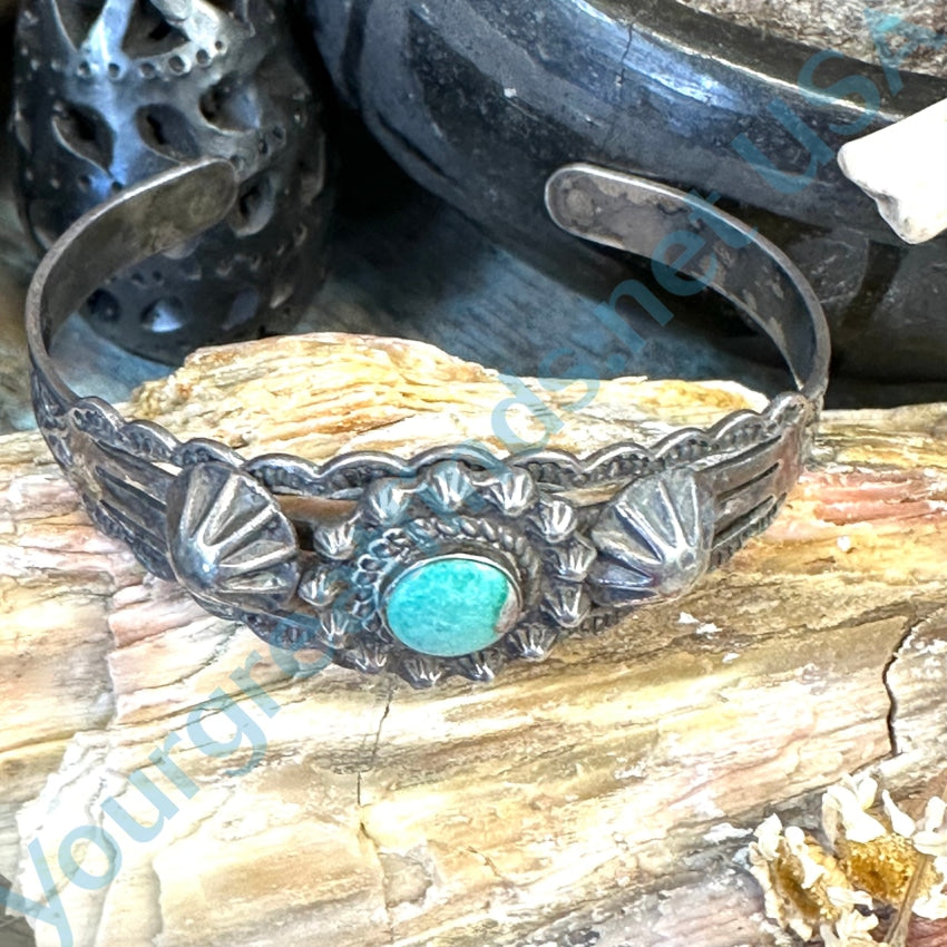 Vintage Fred Harvey Era Navajo Turquoise Bracelet - Genuine Sterling Silver Handmade Native American Jewelry - Perfect for Boho Fashion, Western Wear & Southwest Style Accessories