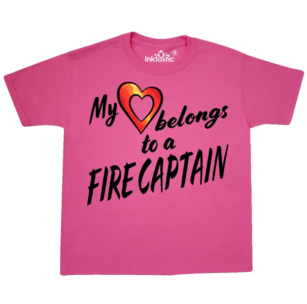 inktastic My Heart Belongs to a Fire Captain Youth T-Shirt - Red Heart Design for Firefighter Appreciation, Gifts & Casual Wear