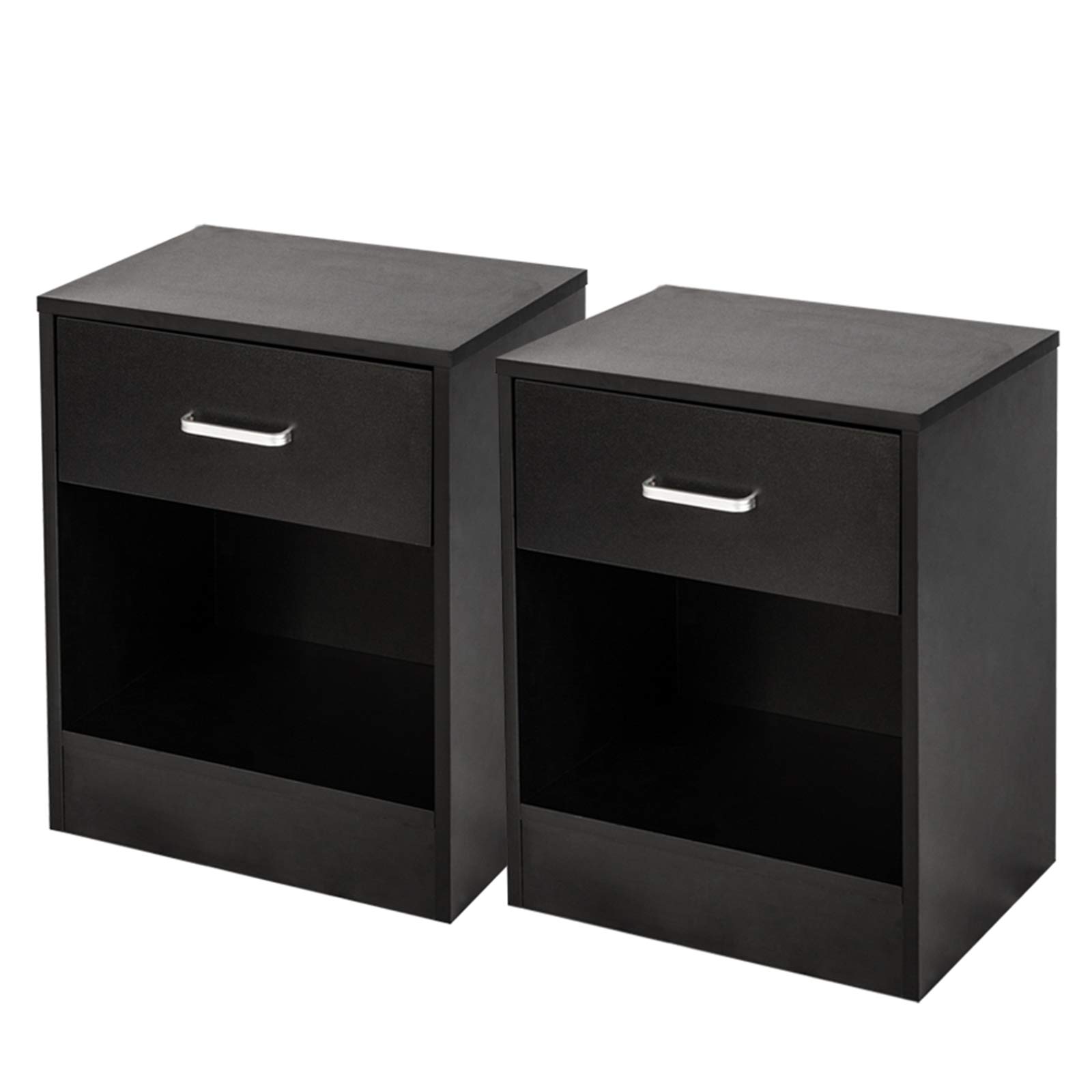 LIKOVSCI Nightstand Set of 2 - Modern Bedside Tables with Storage Drawers, End Tables for Bedroom (Black) - Perfect for Small Spaces, Guest Rooms & Apartment Decor