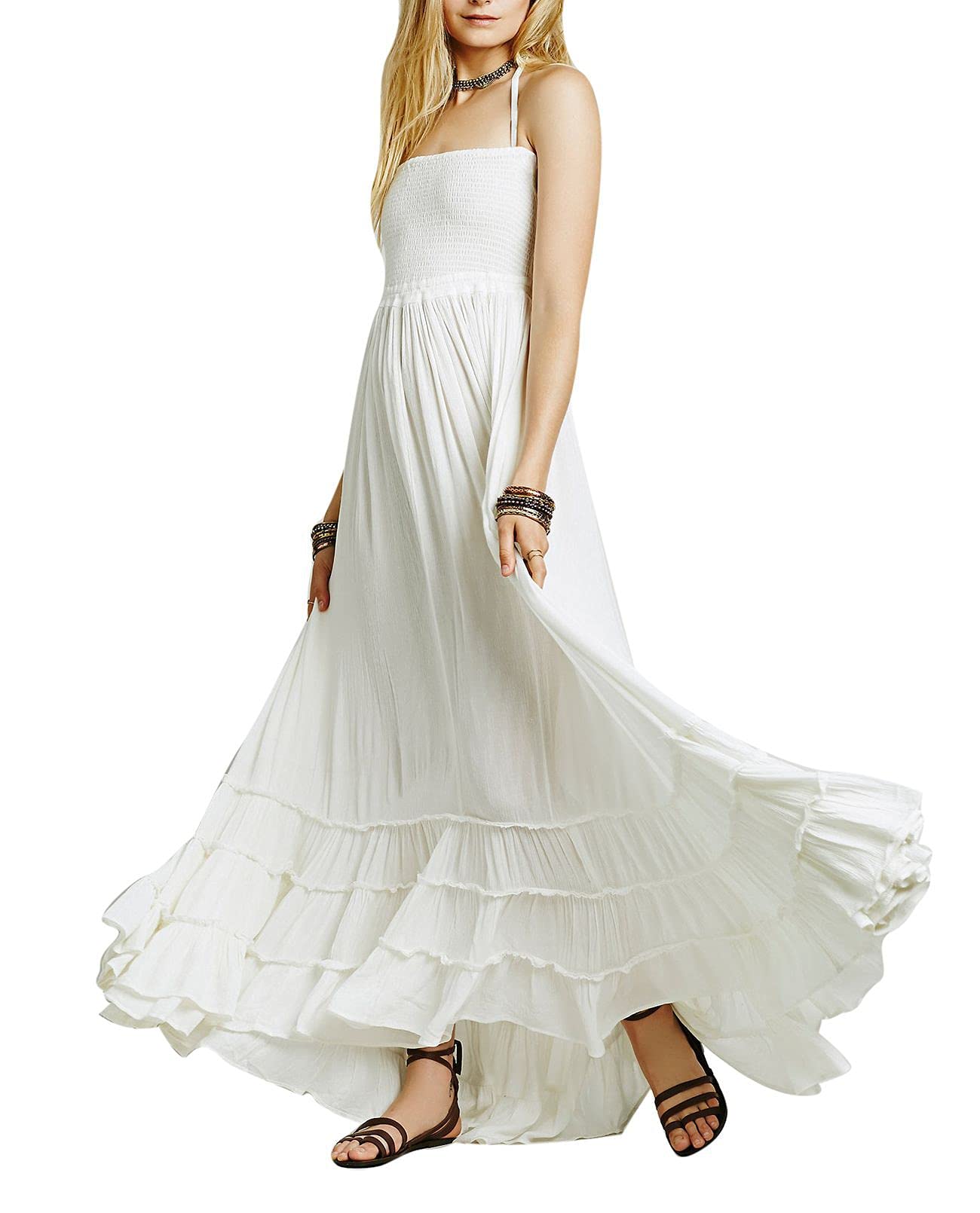 Sexy Backless Long Dress for Women - Spaghetti Strap Flowy Bohemian Maxi Dress | Perfect for Beach Parties, Weddings & Summer Vacations