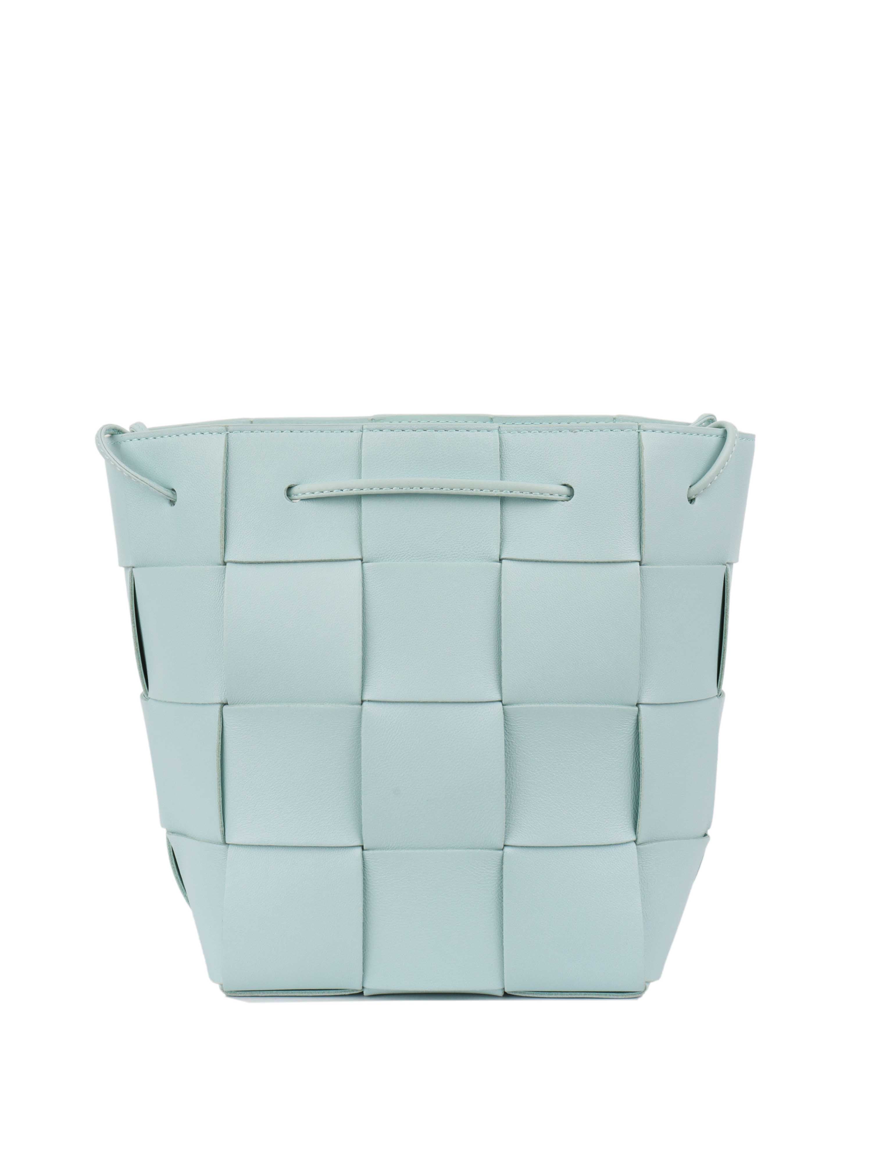 Bottega Veneta Light Blue Small Intrecciato Cassette Bucket Bag - Stylish Crossbody Purse for Women, Perfect for Daily Use, Travel & Date Night