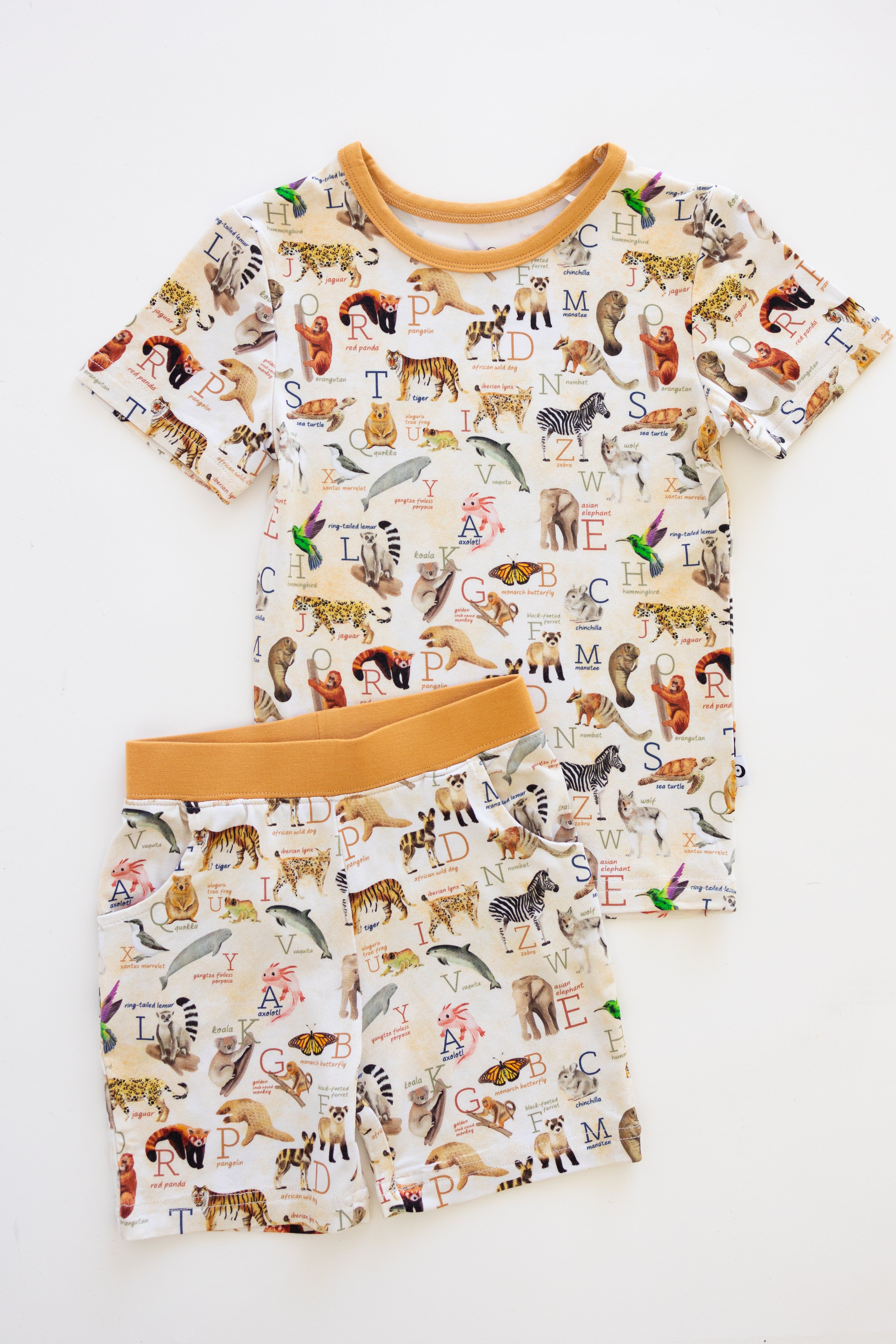 Endangered Animals Alphabet Short Set - Educational Kids' Clothing with A-Z Wildlife Designs - Perfect for School, Zoo Trips & Animal Conservation Awareness