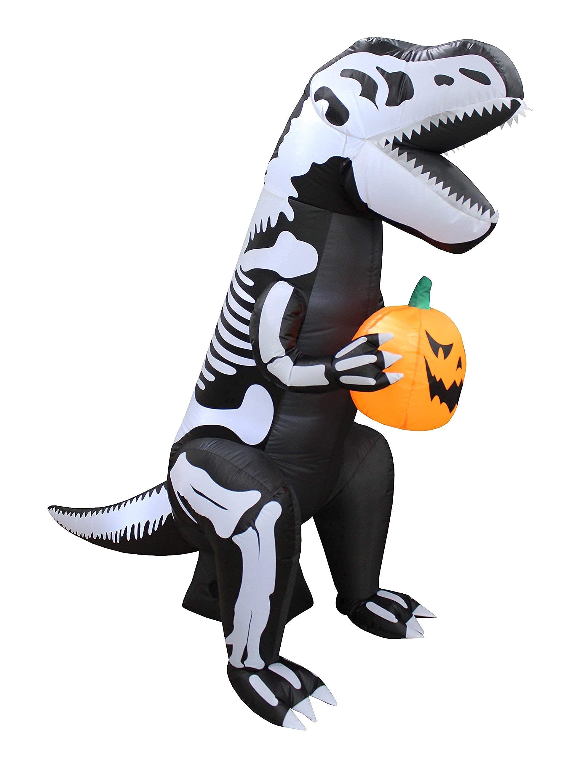 6FT Inflatable Skeleton Dinosaur & 9FT Halloween Inflatable Tree Decor Set - T-Rex with Pumpkin, Ghosts, Owls & Tombstone - Outdoor Yard Party Decorations for Halloween, Haunted House & Spooky Events