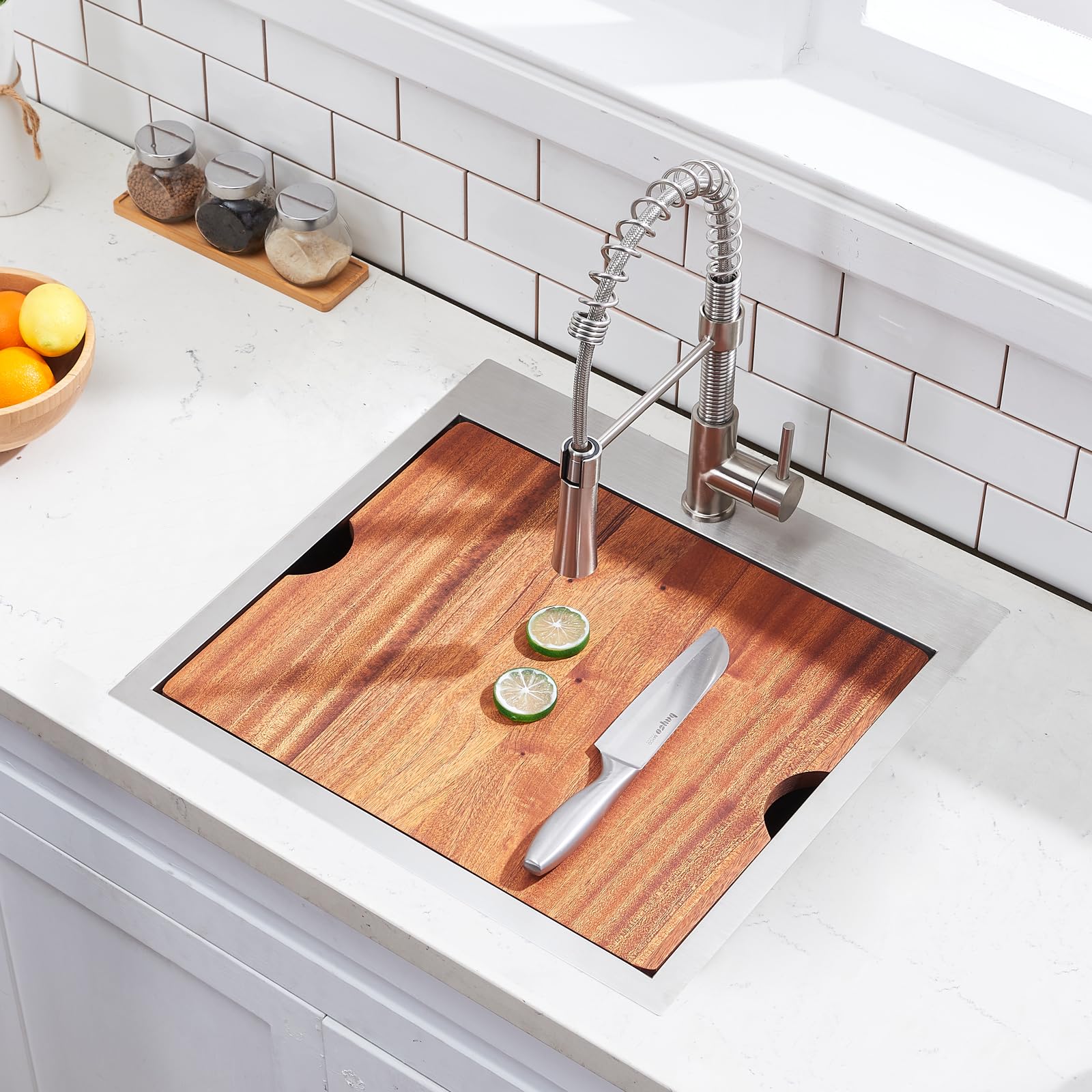 SHACO 21 Inch Drop-In Stainless Steel Kitchen Sink - 21x20 Inch Single Bowl Top Mount Sink for RV, Outdoor, Laundry & Wet Prep Workstation with Accessories | Perfect for Small Kitchens, Camper Vans & Utility Rooms