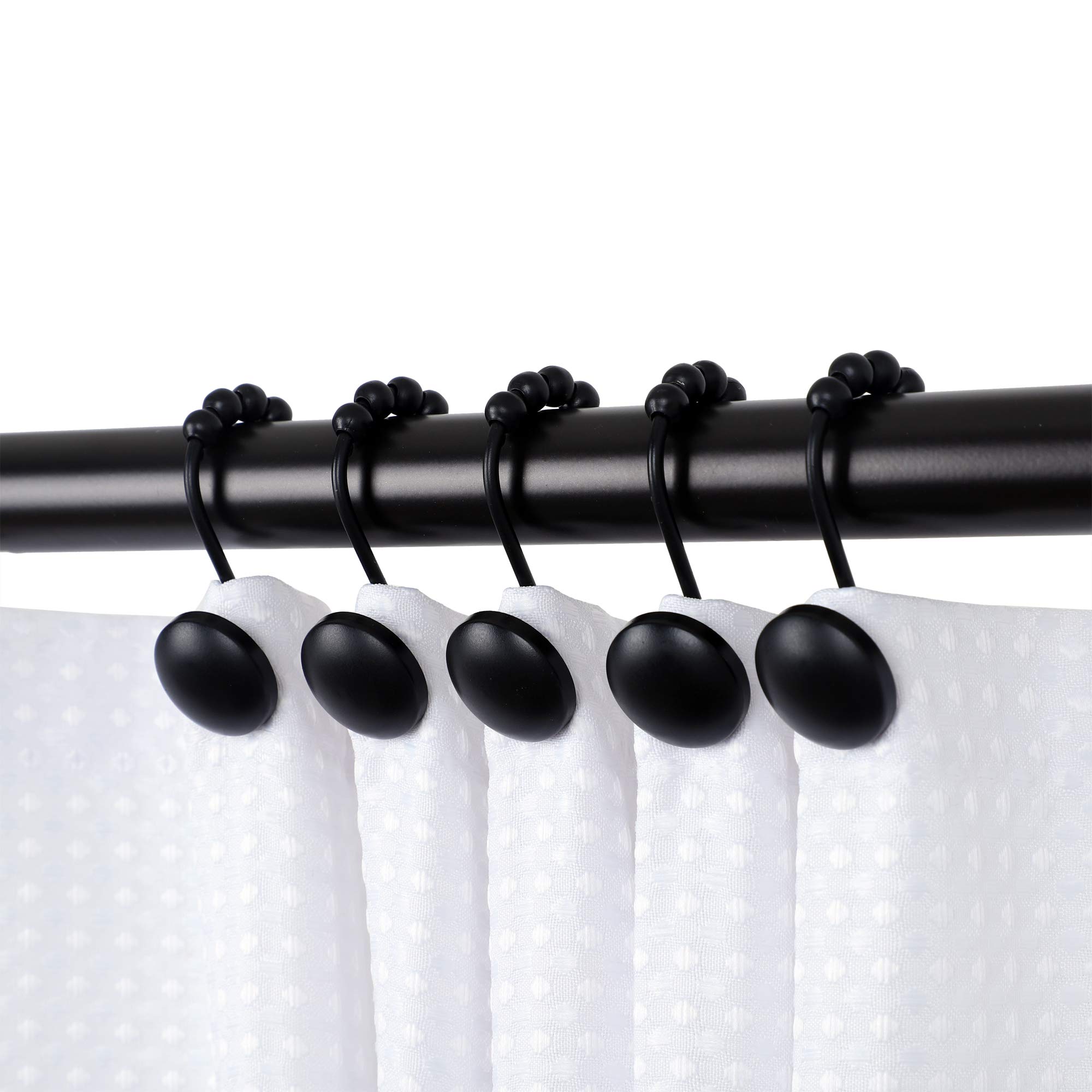 Utopia Alley Rust-Resistant Roller Shower Curtain Hooks - Set of 12 Black Shower Hooks for Bathroom, Hotel & Dorm - Durable Metal Shower Rings for Easy Curtain Gliding