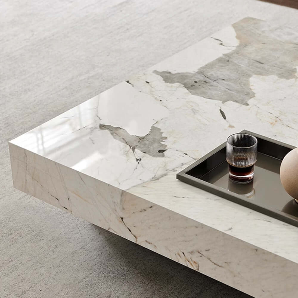 Luxury Square Marble Coffee Table with Metal Legs - Modern Living Room Centerpiece for Home Decor