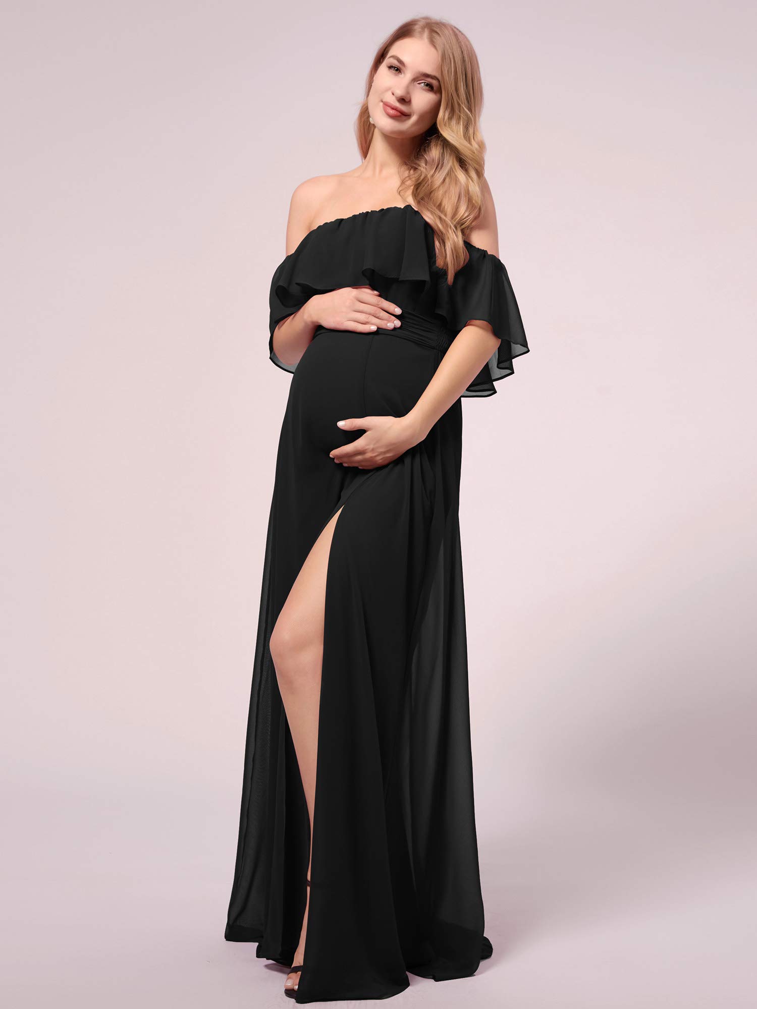 Ever-Pretty Women's Off-Shoulder Side Slit Long Chiffon Ruffle Maternity Dress for Pregnancy Party & Photography - Elegant Formal Occasion Wear (Style 0969-EY) - Perfect for Baby Showers, Maternity Photos, and Special Events