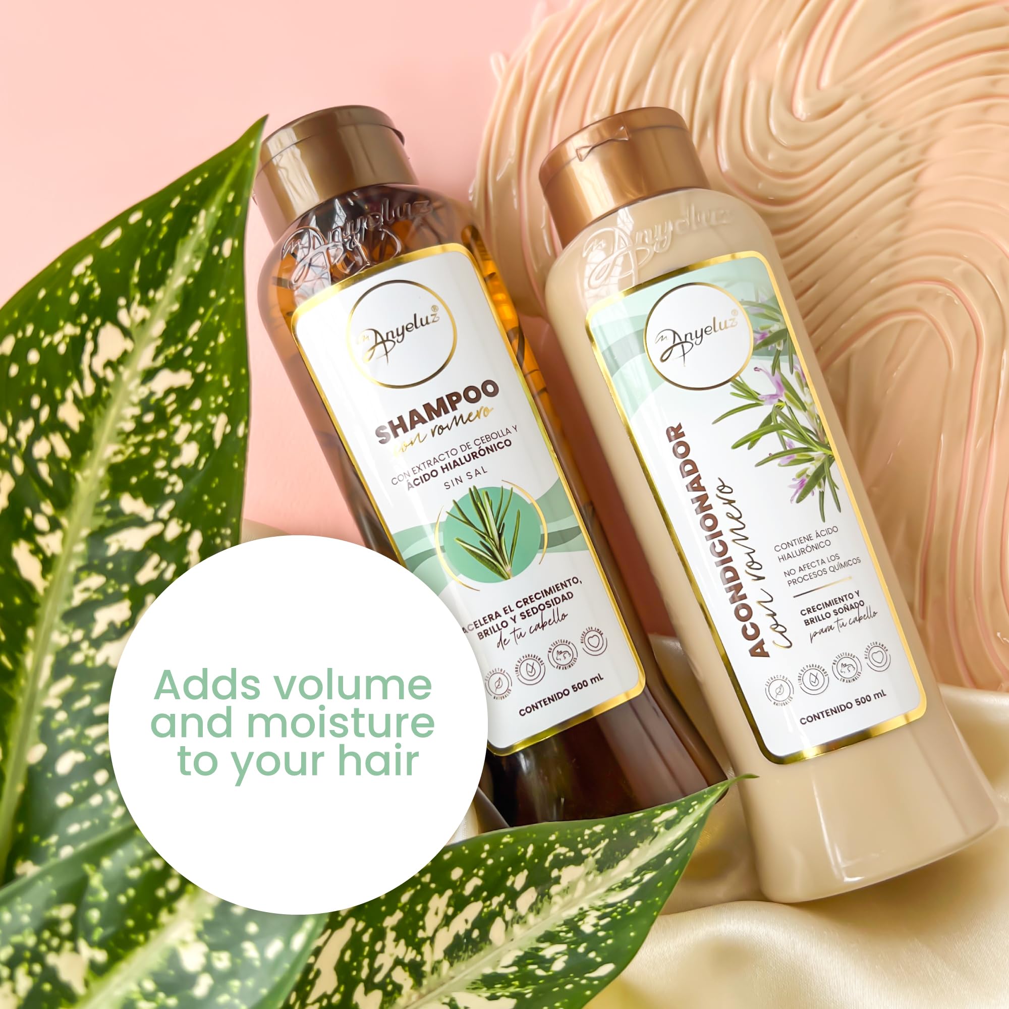ANYELUZ Rosemary Shampoo and Conditioner Set with Hyaluronic Acid & Natural Extracts - Hair Strengthening & Hydrating Treatment for Shine & Vitality - Perfect for Dry, Damaged Hair & Scalp Care at Home