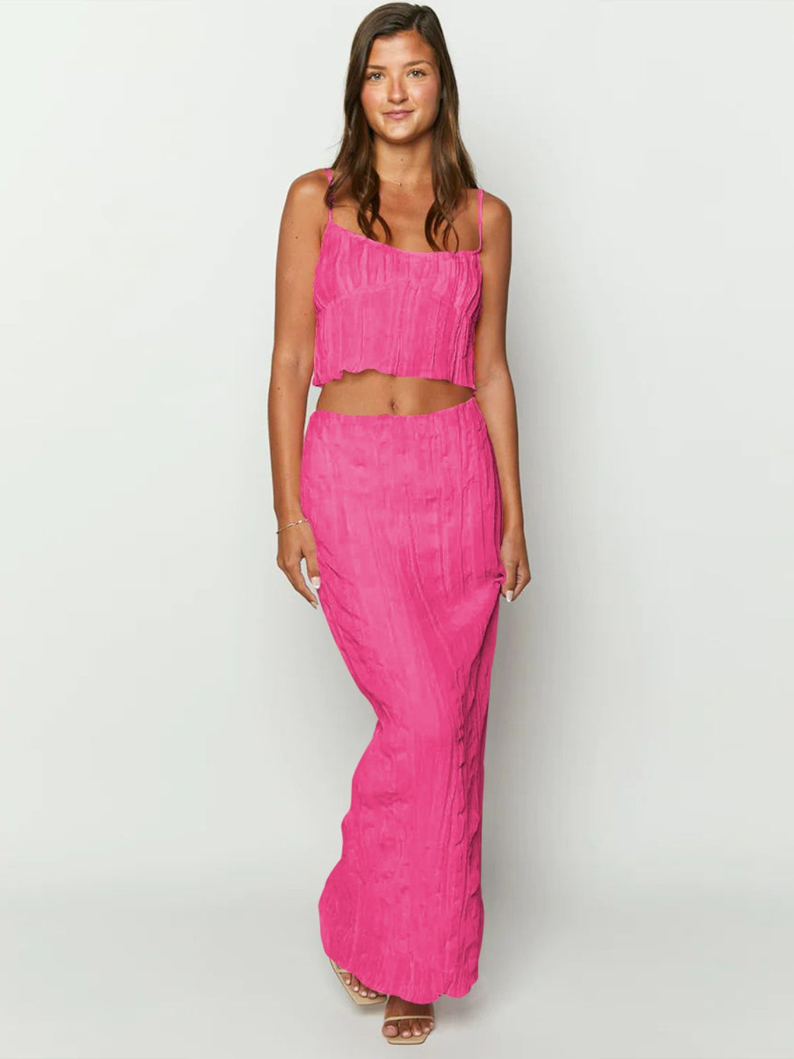 Women's Sleeveless Top & Ruched Skirt Set - Summer Beach Resort Outfit for Vacation, Pool Party & Tropical Getaway