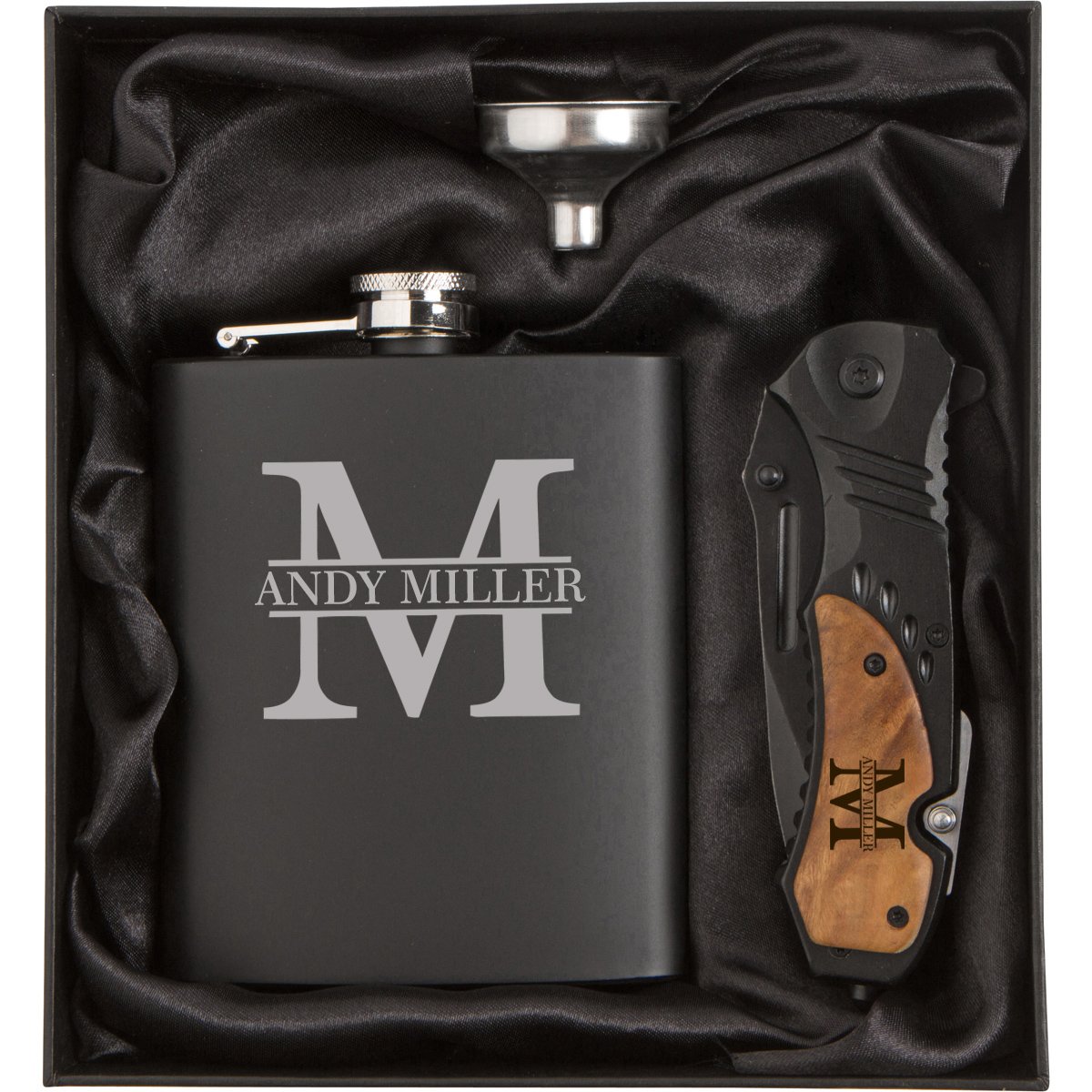 Personalized 7 oz Stainless Steel Flask with Engraving - Custom Gift Box Set Includes Funnel & Rescue Knife - Perfect for Camping, Hiking, Father's Day & Anniversary Gifts