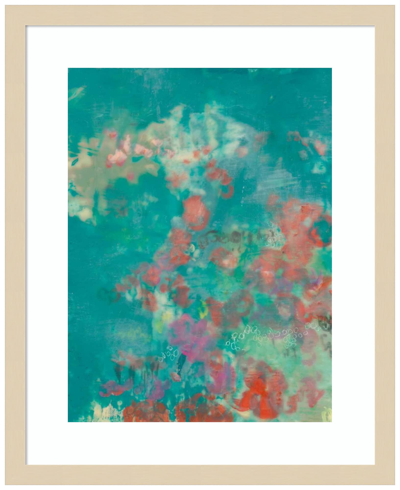 Amanti Art Framed Wall Art Print 21x17 - Teal Rose Garden Abstract Painting by Jennifer Goldberger | Modern Contemporary Home Decor for Living Room, Bedroom, Bathroom | Perfect for Housewarming Gifts & Interior Design