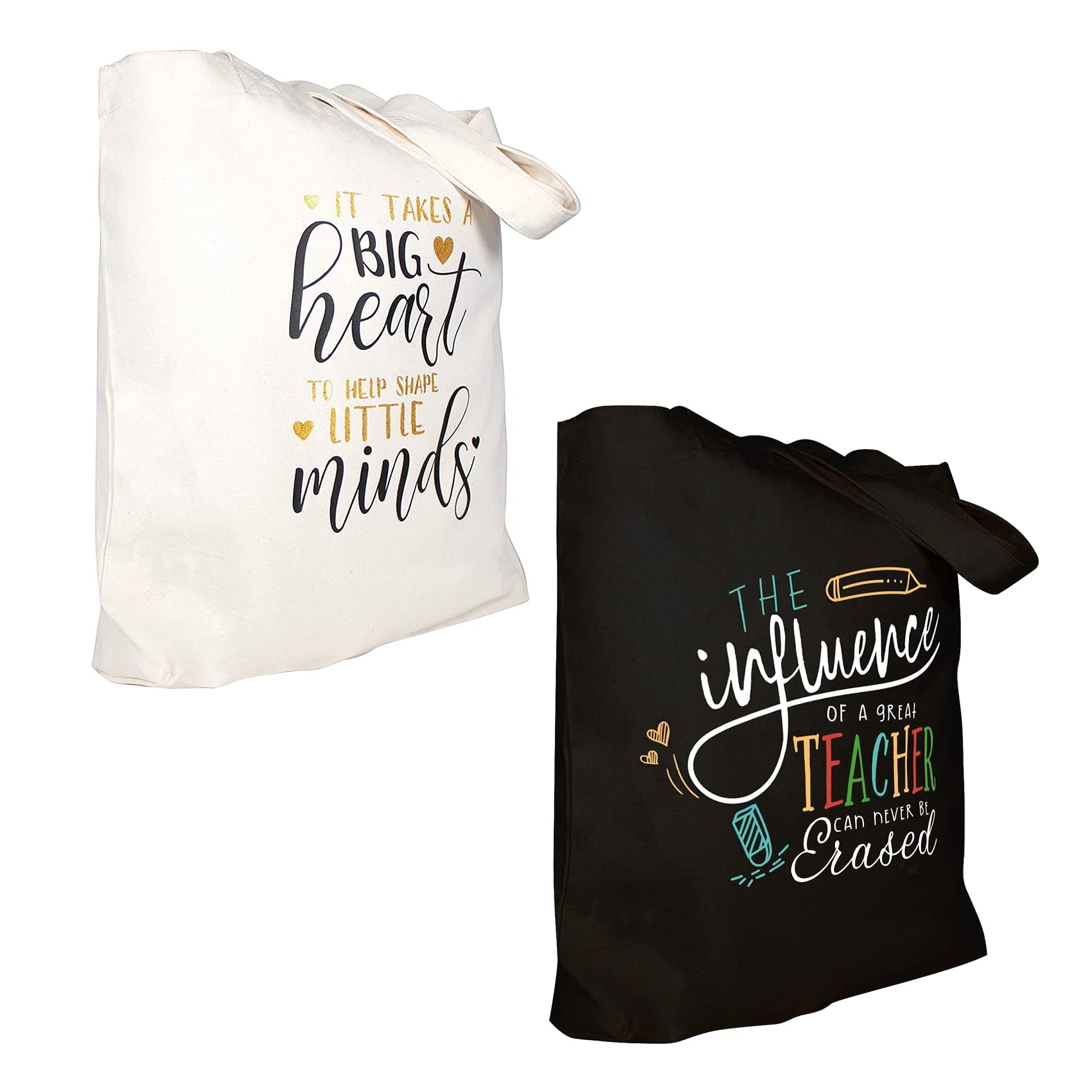 ELEGANTPARK Teacher Gifts - Canvas Tote Bag with Pocket for Women (Black & Ivory, 2-Pack) - Perfect for Valentine's Day, Graduation, Thanksgiving, Christmas & Teacher Appreciation - Great for School, Work & Everyday Use
