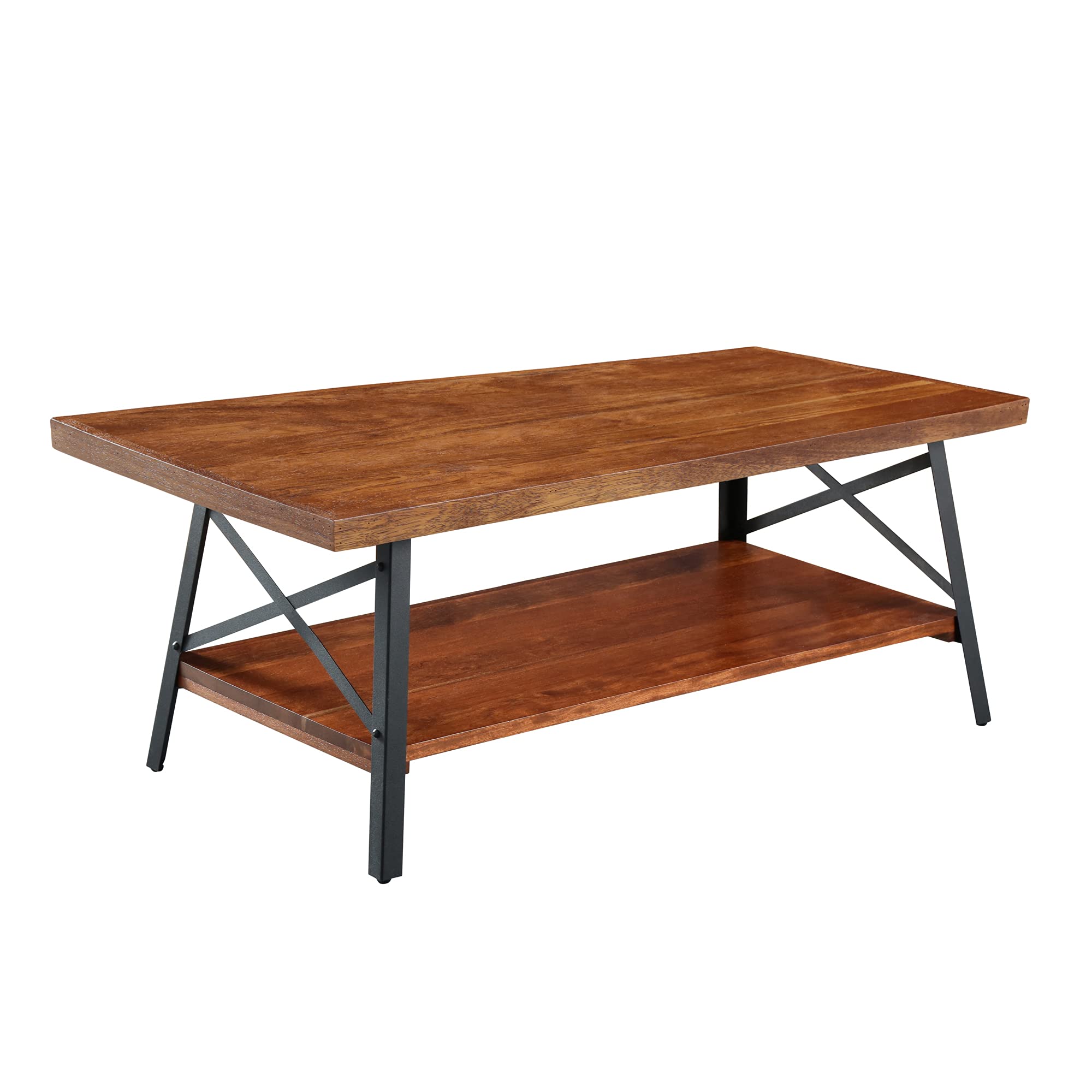 PrimaSleep Solid Wood Top & Steel Legs Cocktail Sofa Dining Garden Coffee Table - Brown - Perfect for Living Room, Patio, and Outdoor Entertaining