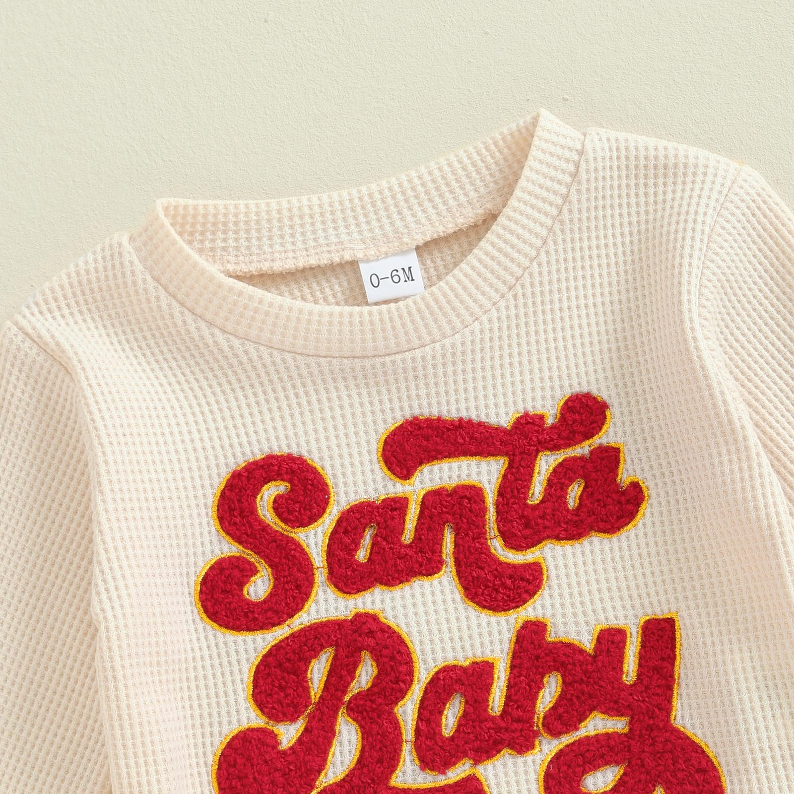 MBMSHEGH Baby Boy & Girl Christmas Waffle Outfit Set - Letter Embroidery Long Sleeve Sweatshirt with Elastic Waist Pants (2-Piece) | Holiday Family Photos & Winter Party Outfit
