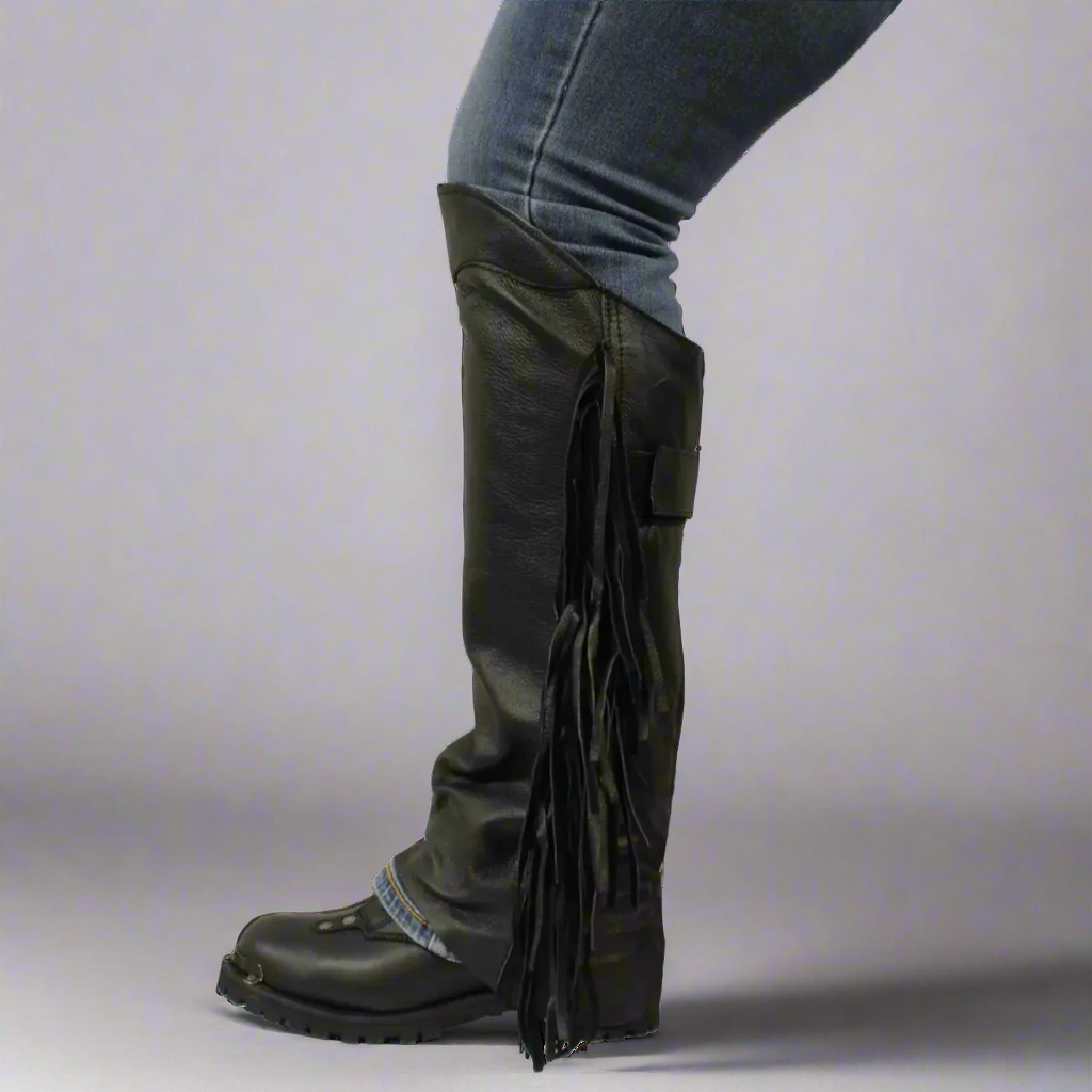 Open Road Women's Side Fringe Leather Half Chaps - Equestrian Riding Boots for Horseback Riding & Western Fashion