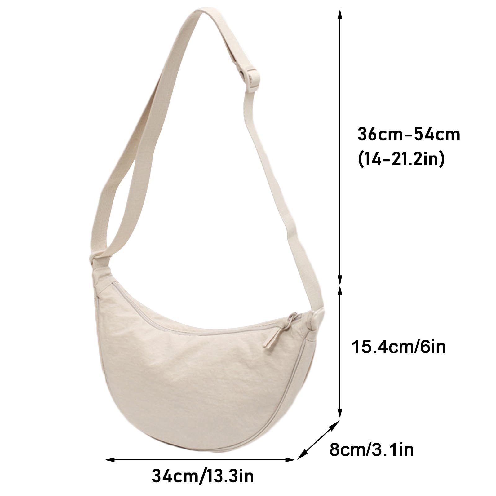Yooamz Women's Crescent Crossbody Bag - Nylon Shoulder Bag with Zipper & Adjustable Strap - Lightweight Casual Chest Bag for Daily Use, Travel, Shopping & Outings