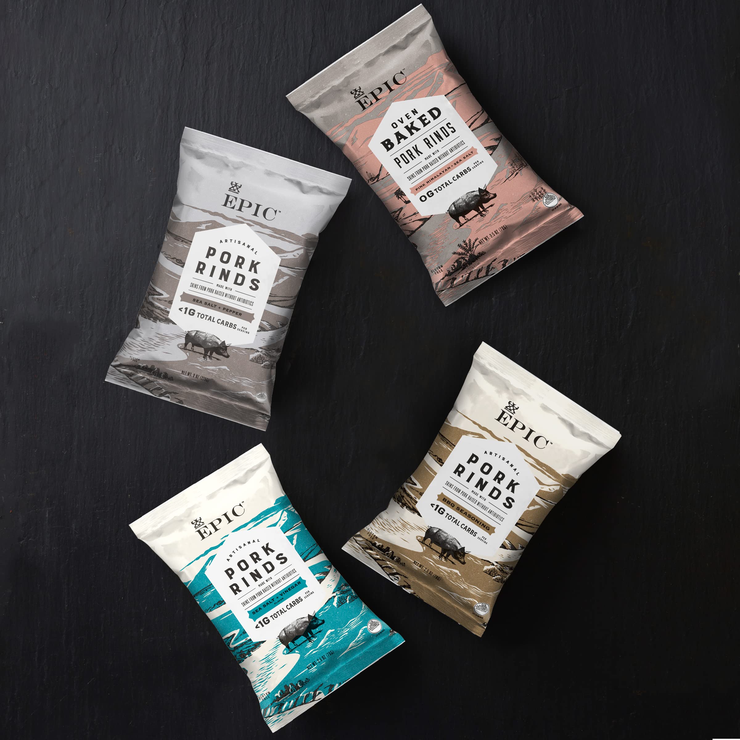 EPIC Artisanal BBQ Pork Rinds Snacks - Keto, Paleo & Gluten Free Protein Chips - 2.5oz Bags (3-Pack) - Perfect for Low Carb Diets, Road Trips & Game Day Parties