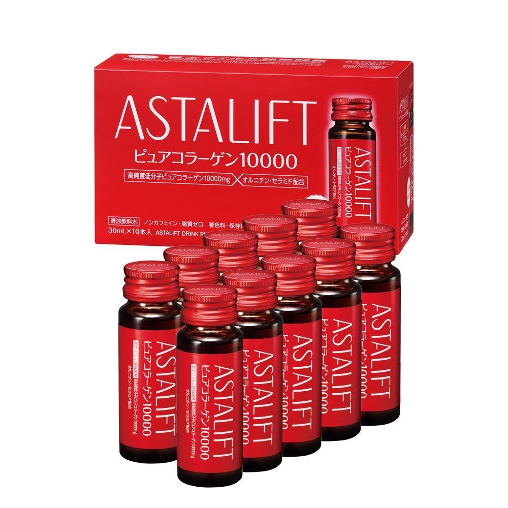 Astalift Drink Pure Collagen 10000mg - 10 Bottles Pack | Japanese Beauty Supplement for Skin Hydration & Anti-Aging | Perfect for Daily Skincare Routine & Travel
