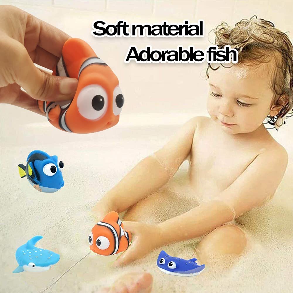 **4pcs Shark Bath Squirt Toys for Kids - Fun Baby Bathtub & Swimming Pool Water Toys - Perfect for Toddlers, Infants - Great Birthday Gift & Summer Beach, Pool Activity**    *(Use for bathtime fun, pool parties, beach outings, and outdoor water play!)*